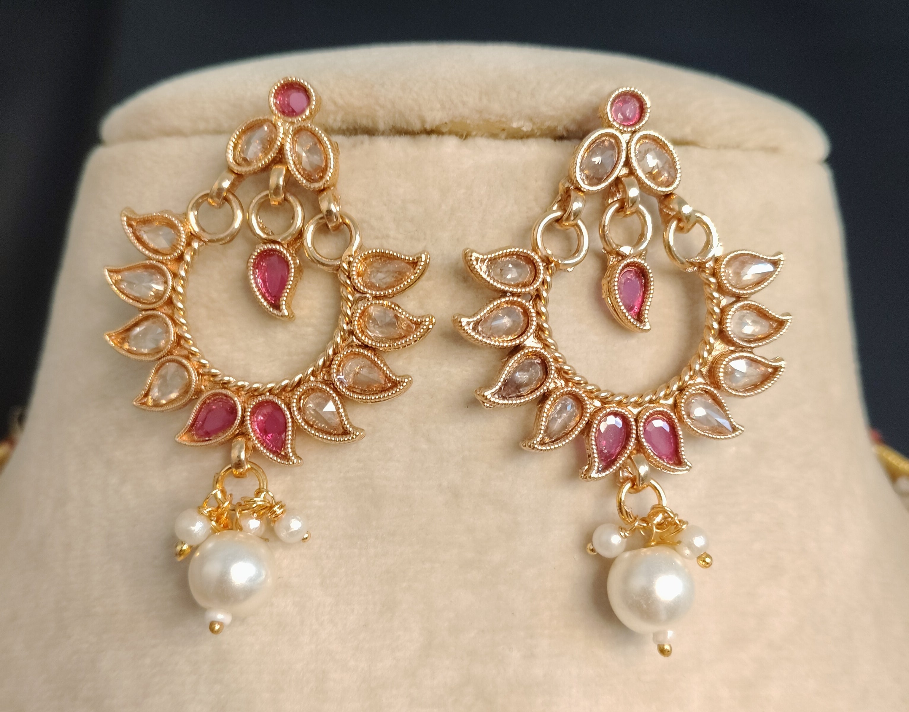 Amina Indian Pakistani Polki Bridal Jewelry Set Wedding Necklace Earrings for Women Gold Plated