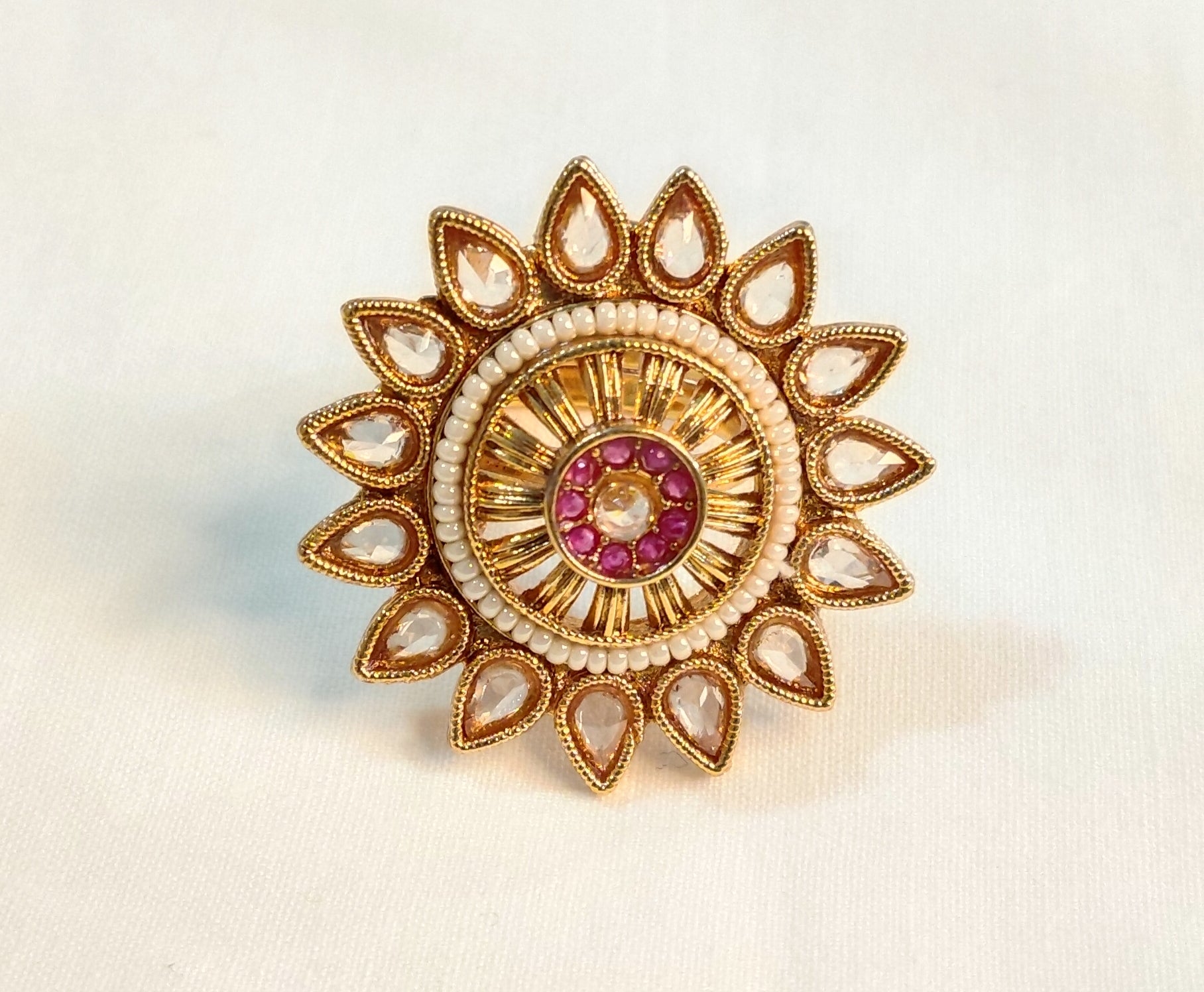 Tarannum Royal Ruby Sunburst Polki Statement Adjustable Ring Roz Jewellers.