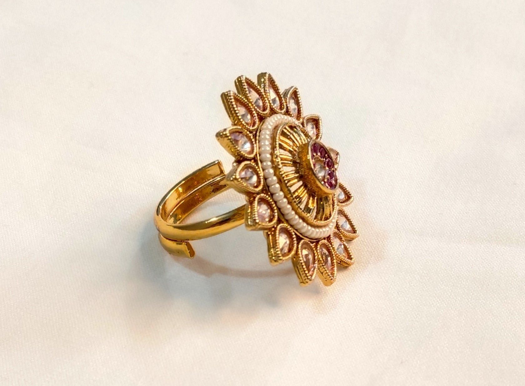 Tarannum Royal Ruby Sunburst Polki Statement Adjustable Ring Roz Jewellers.