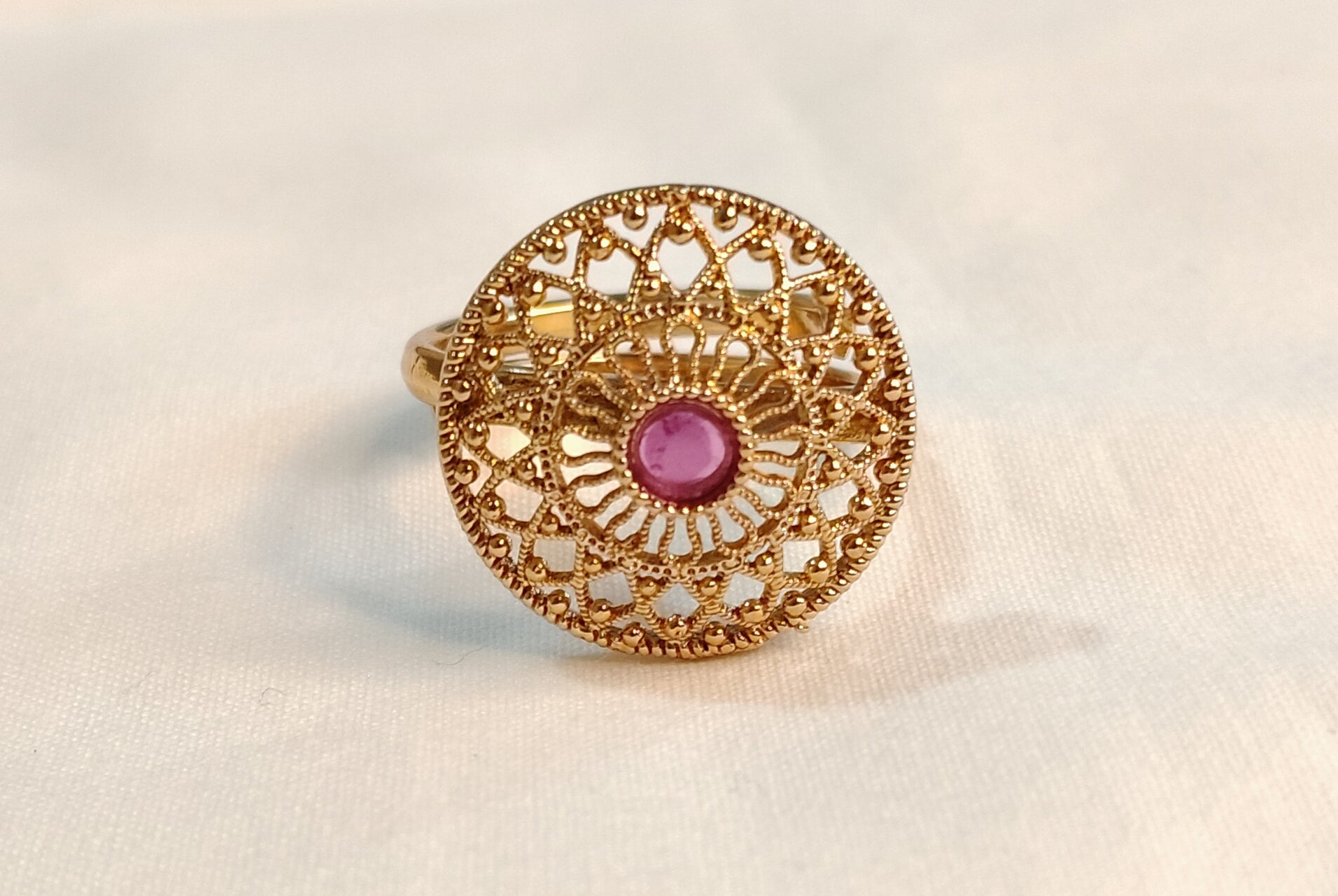 Madhubala Handcrafted Ruby Filigree Polki Gold Ring Roz Jewellers.