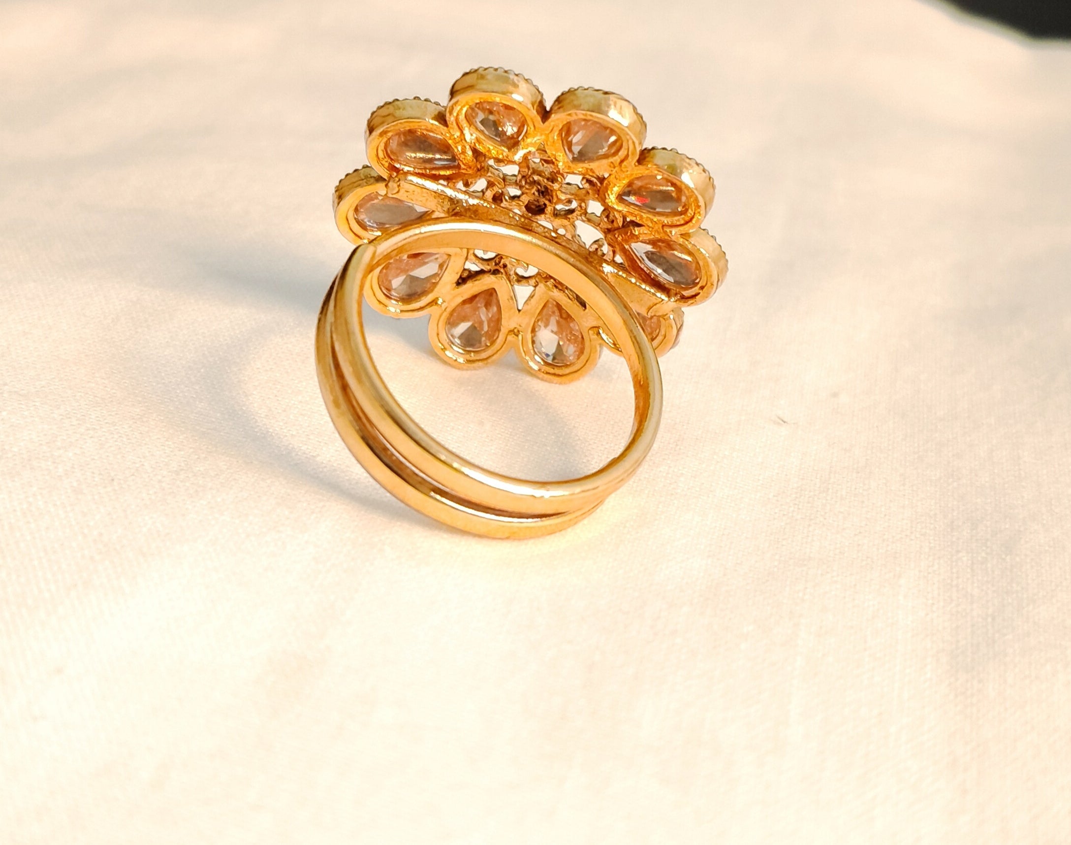 Ayesha Floral Polki Blossom With Kundan Stones Statement Ring Roz Jewellers.