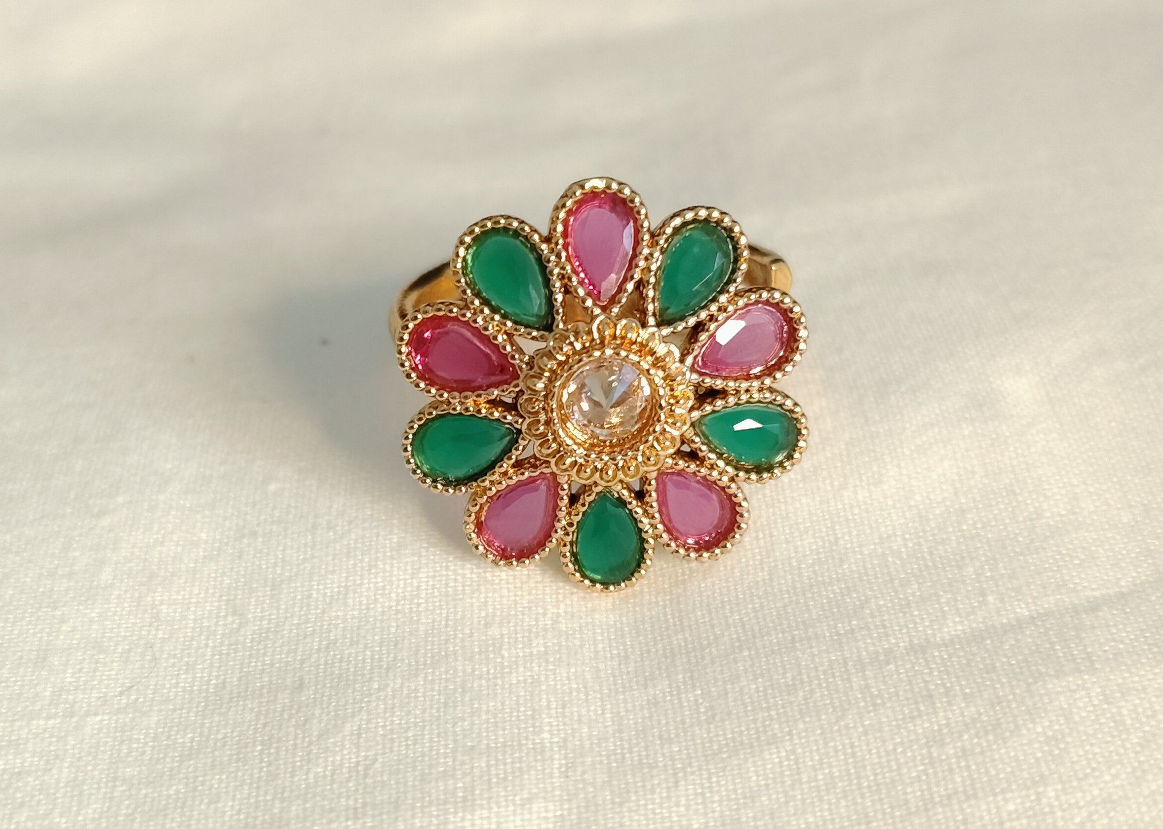 Fatima Luxury Emerald Floral Polki Ring Roz Jewellers.