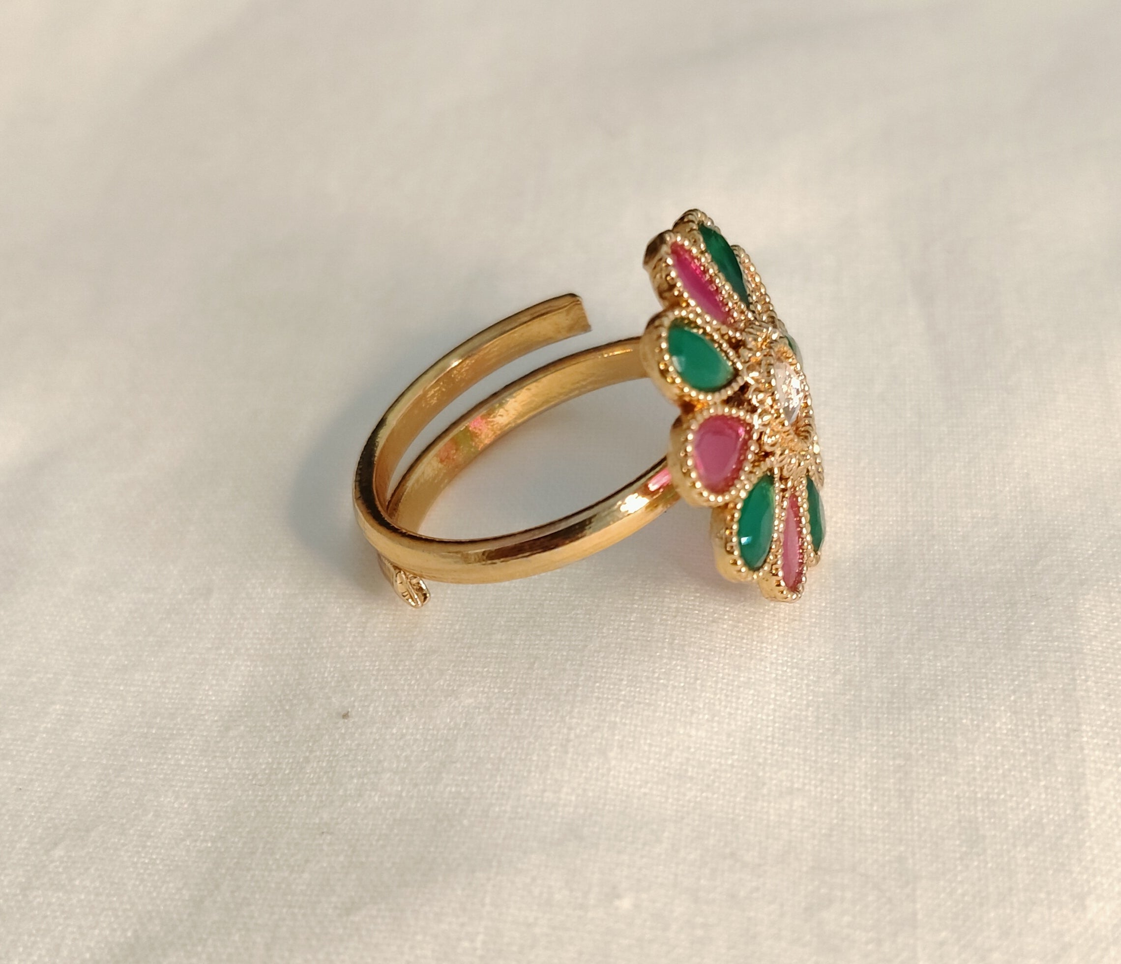 Fatima Luxury Emerald Floral Polki Ring Roz Jewellers.