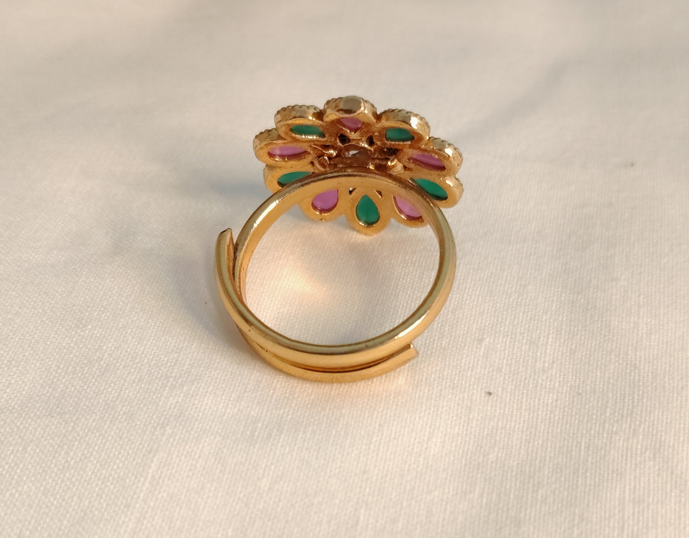 Fatima Luxury Emerald Floral Polki Ring Roz Jewellers.
