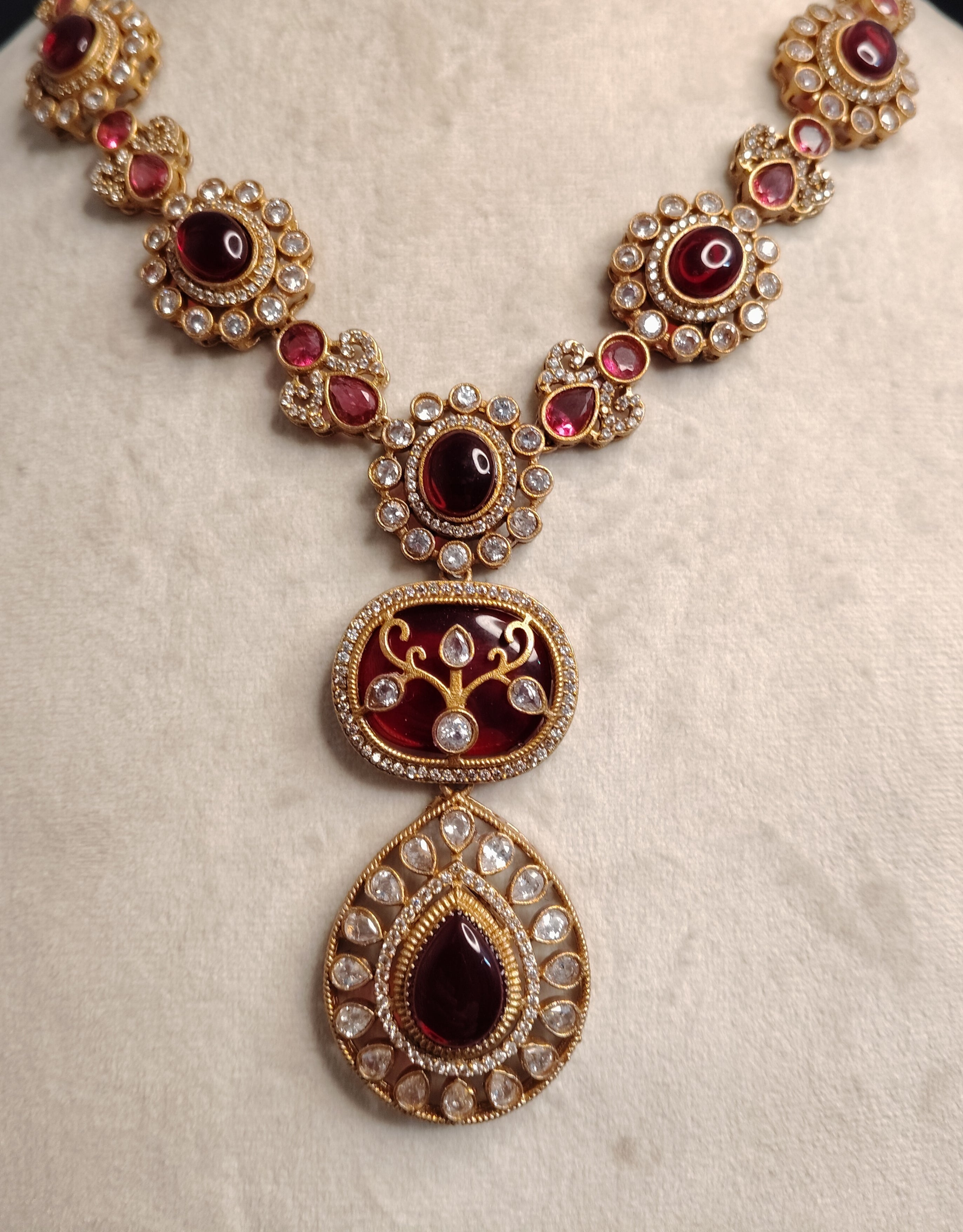 Rubaisa Pakistani Ruby Red Designer Necklace Set Roz Jewellers.