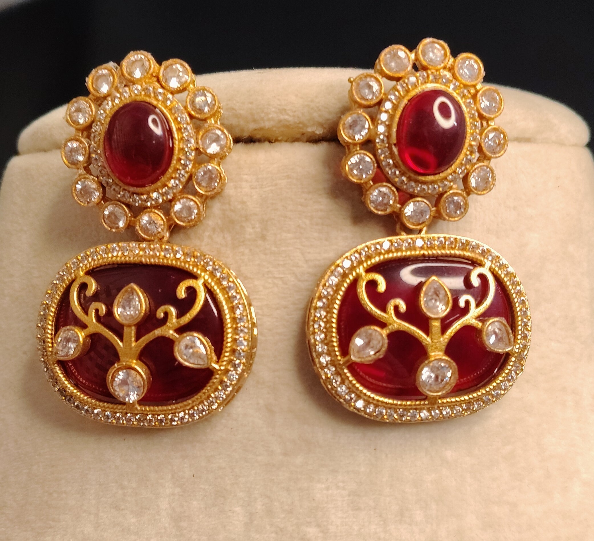 Rubaisa Pakistani Ruby Red Designer Necklace Set Roz Jewellers.
