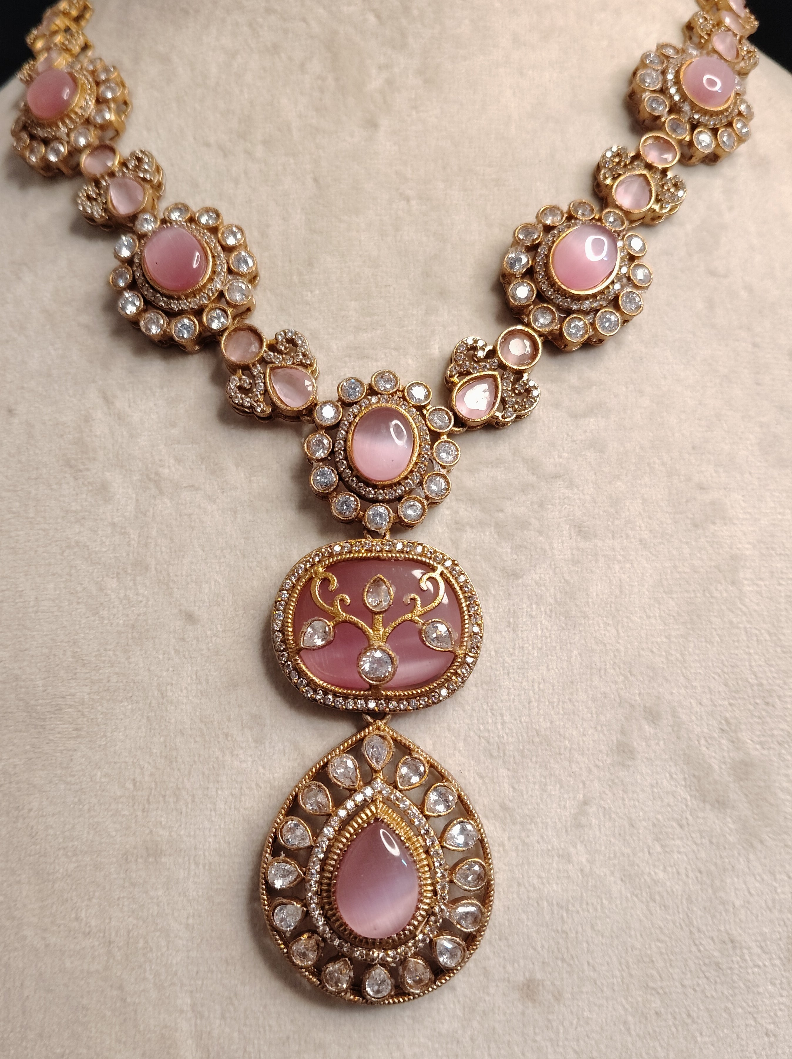Ruhani Party Wear Blush Pink Kundan Necklace Set Roz Jewellers.