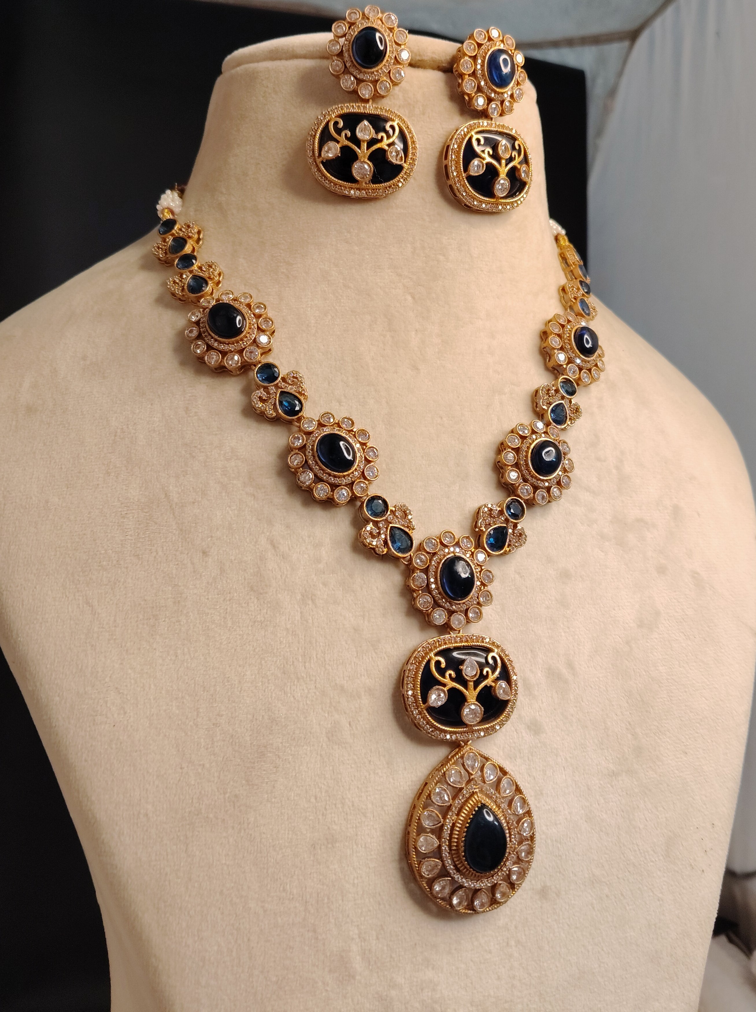 Anam Dark Blue Kundan Wedding, Reception Necklace Set Roz Jewellers.