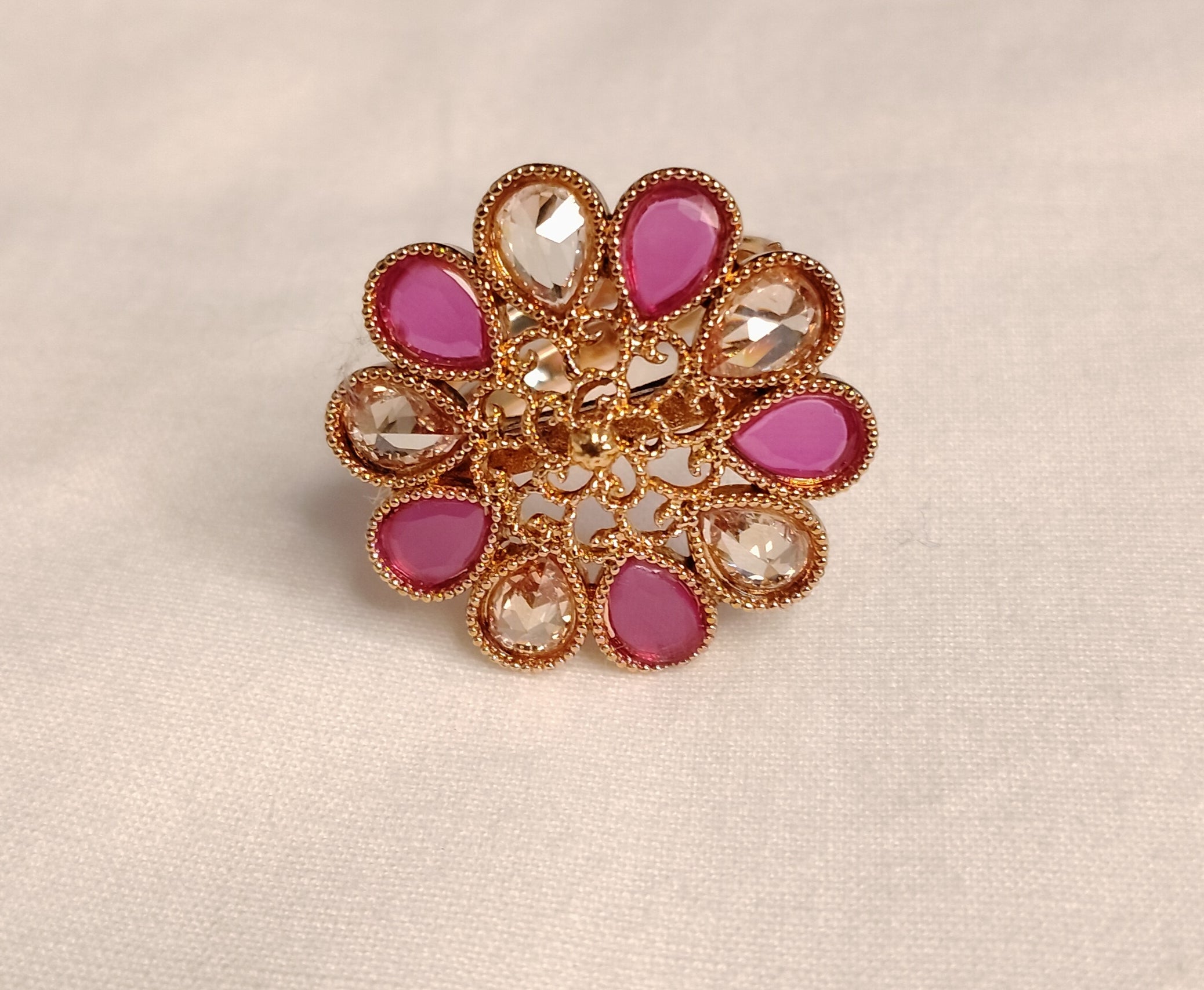 Mahnoor Ruby Pink Polki Floral Cocktail Ring Roz Jewellers