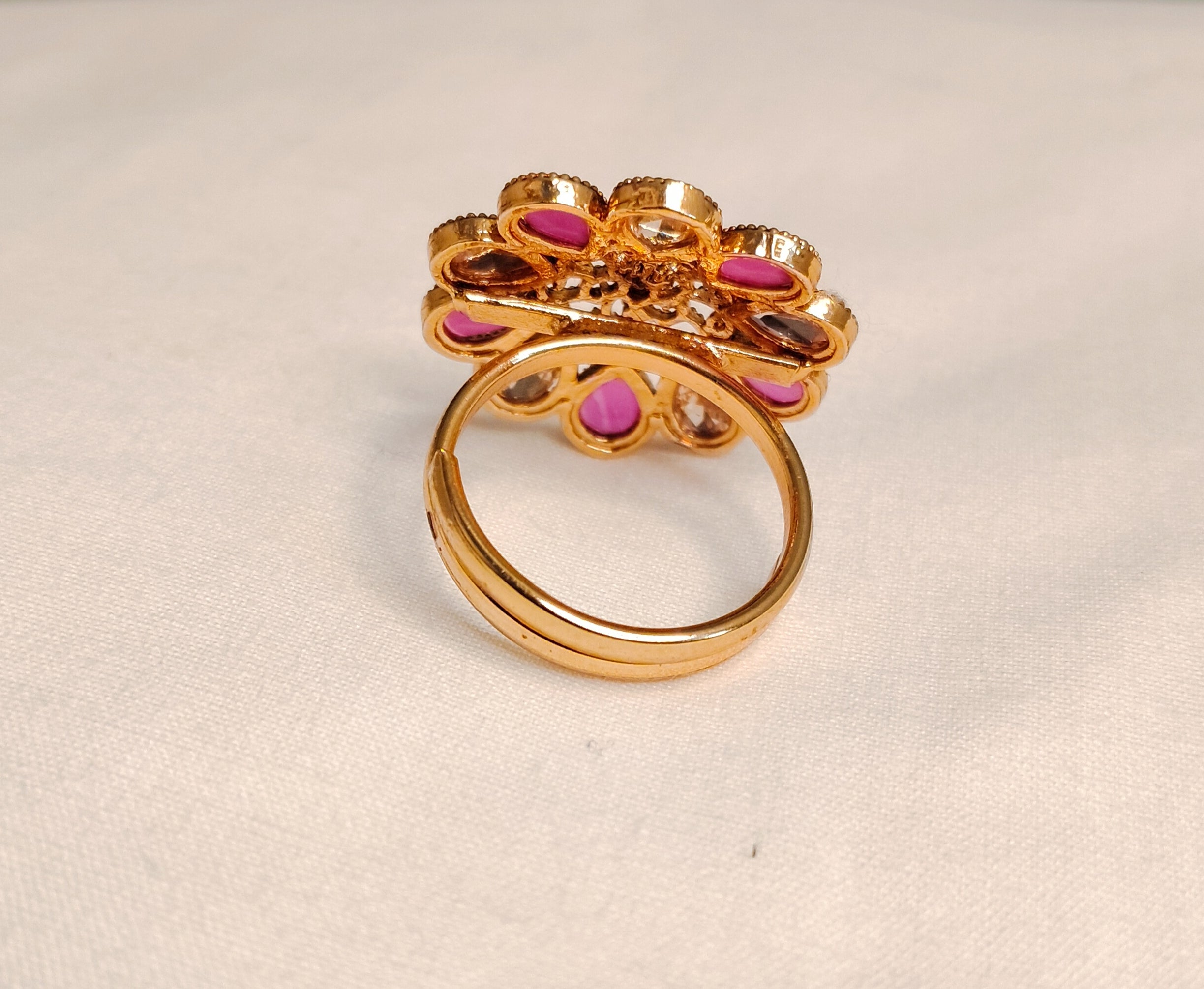 Mahnoor Ruby Pink Polki Floral Cocktail Ring Roz Jewellers