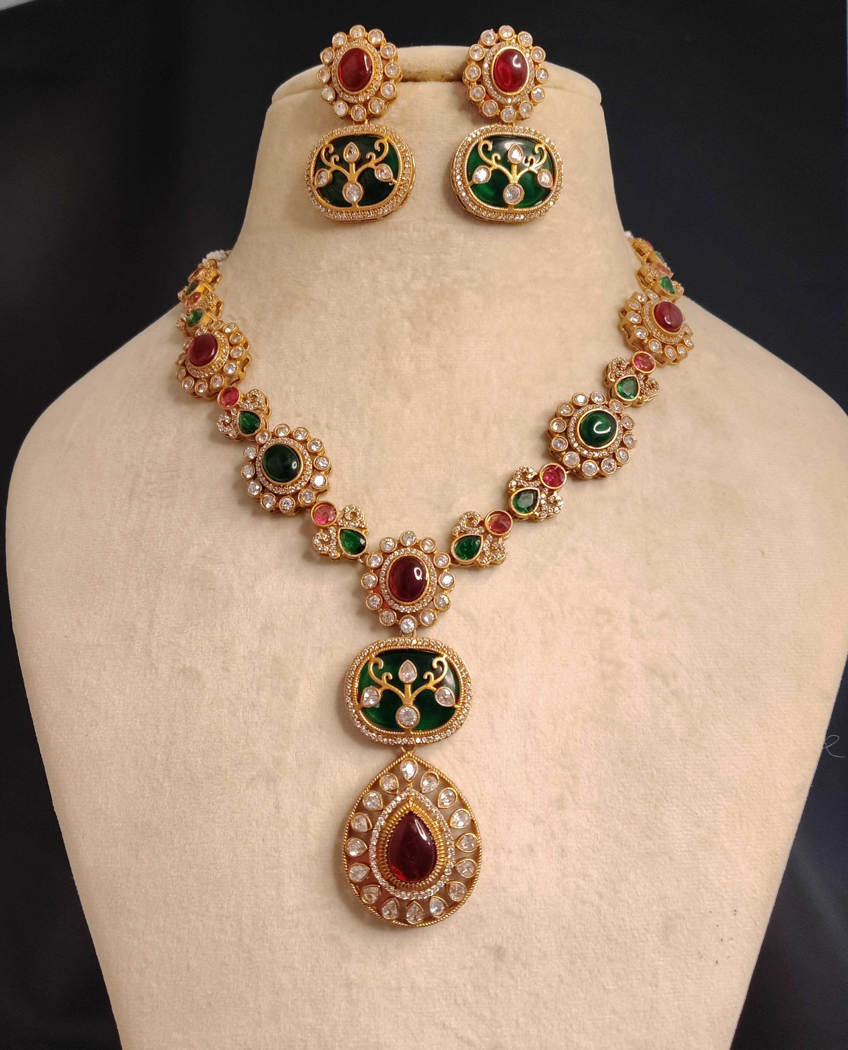 Farah Royal Ruby and Emerald Necklace Set of Kundan for Festive Roz Jewellers.