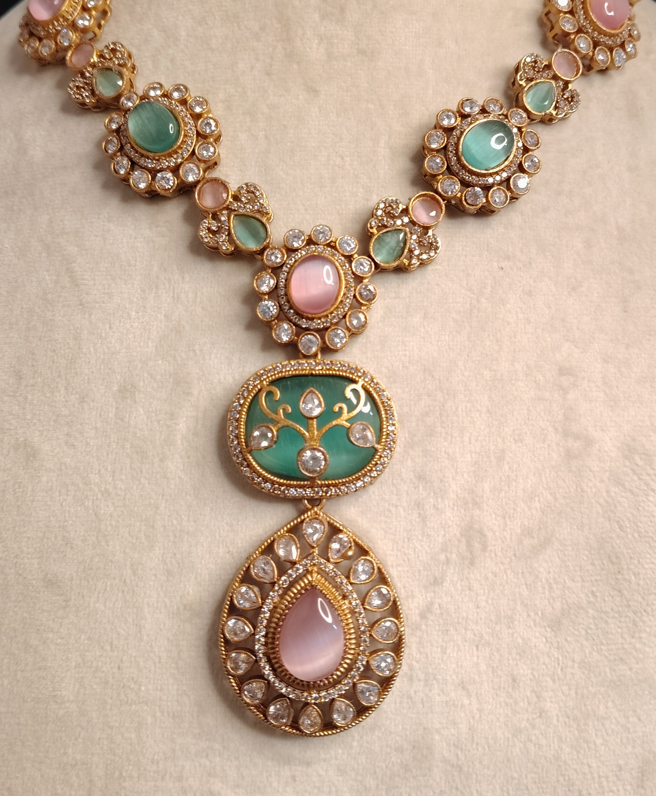 Liyana Pakistani Blush Pink and Mint Green Pastel Necklace Set Roz Jewellers.