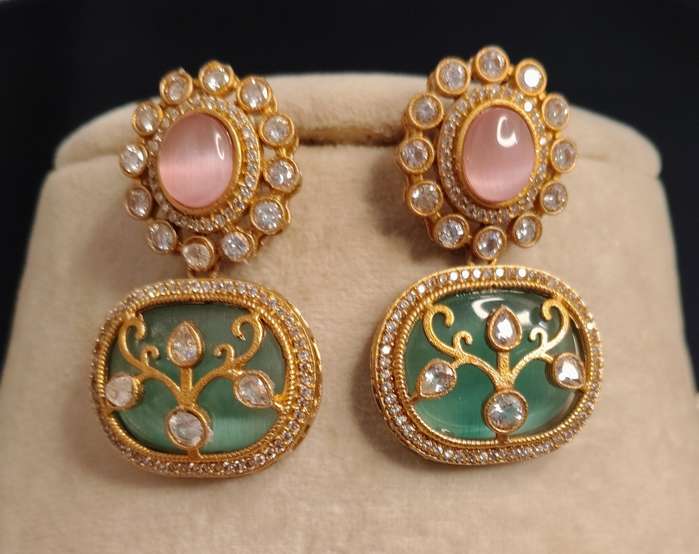 Liyana Pakistani Blush Pink and Mint Green Pastel Necklace Set Roz Jewellers.