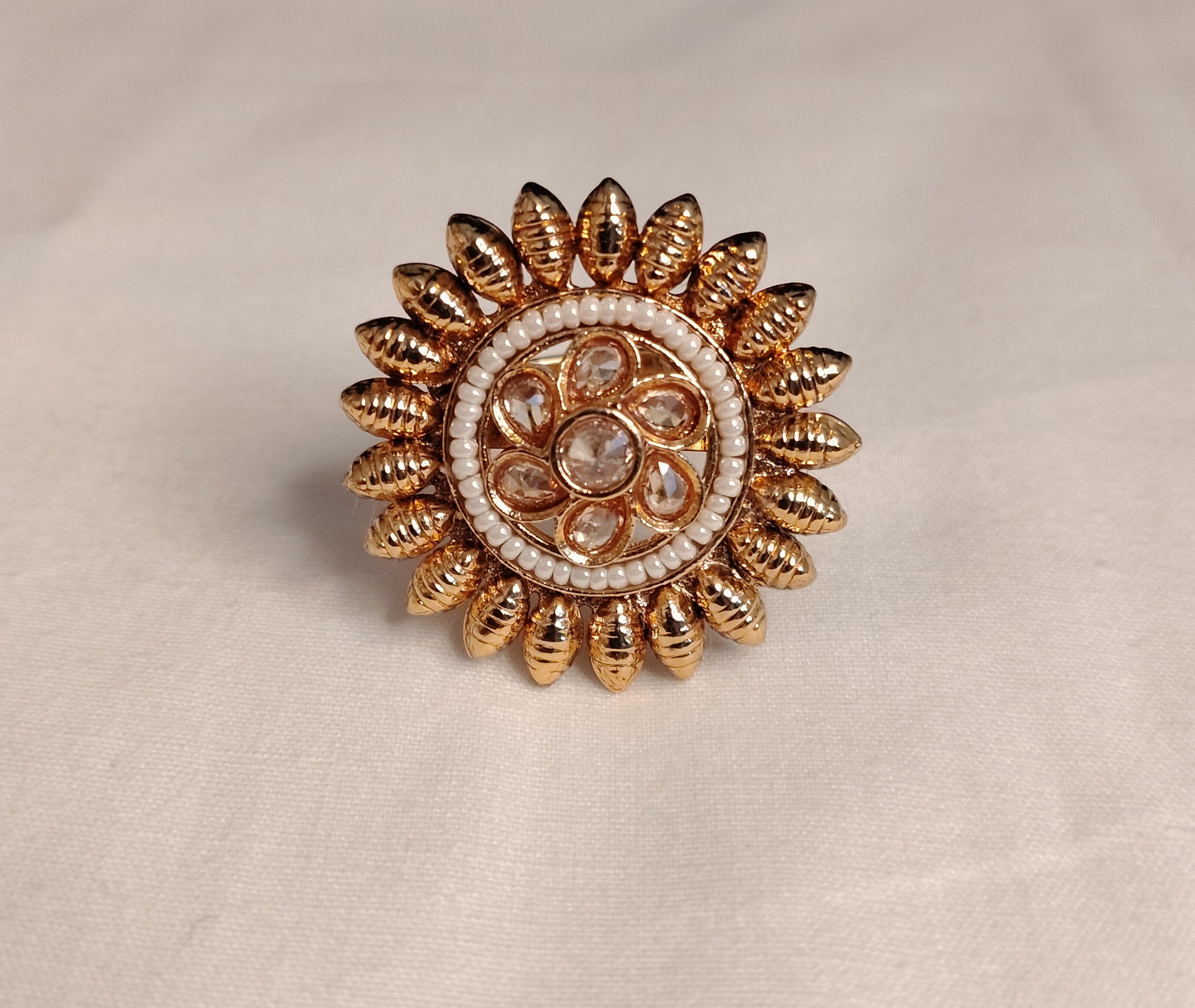 Nayla Traditional Indian Wedding Ring of Polki Gold Roz Jewellers.
