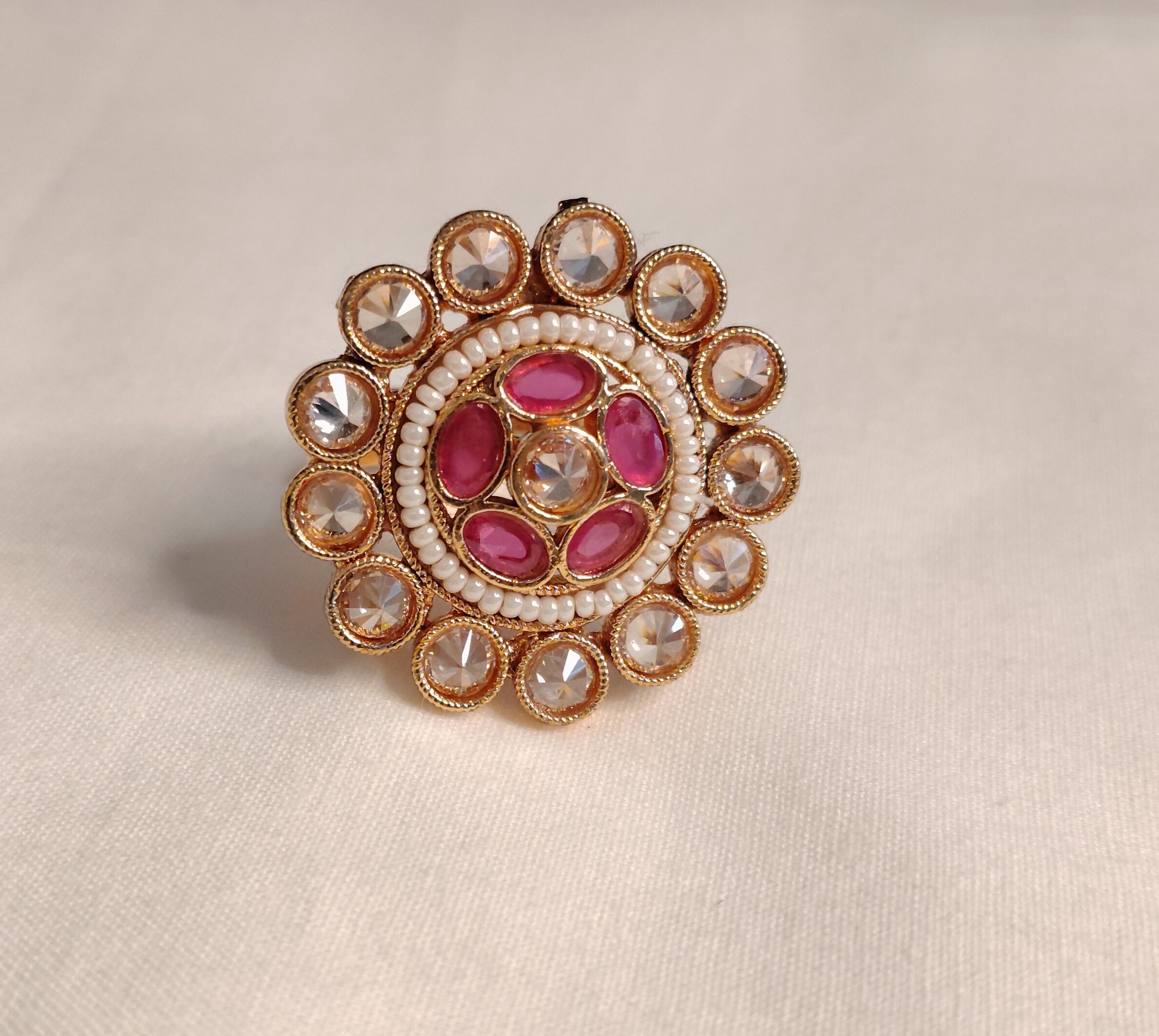 Noor Fatima Pakistani Bridal Polki Adjustable Ring Roz Jewellers
