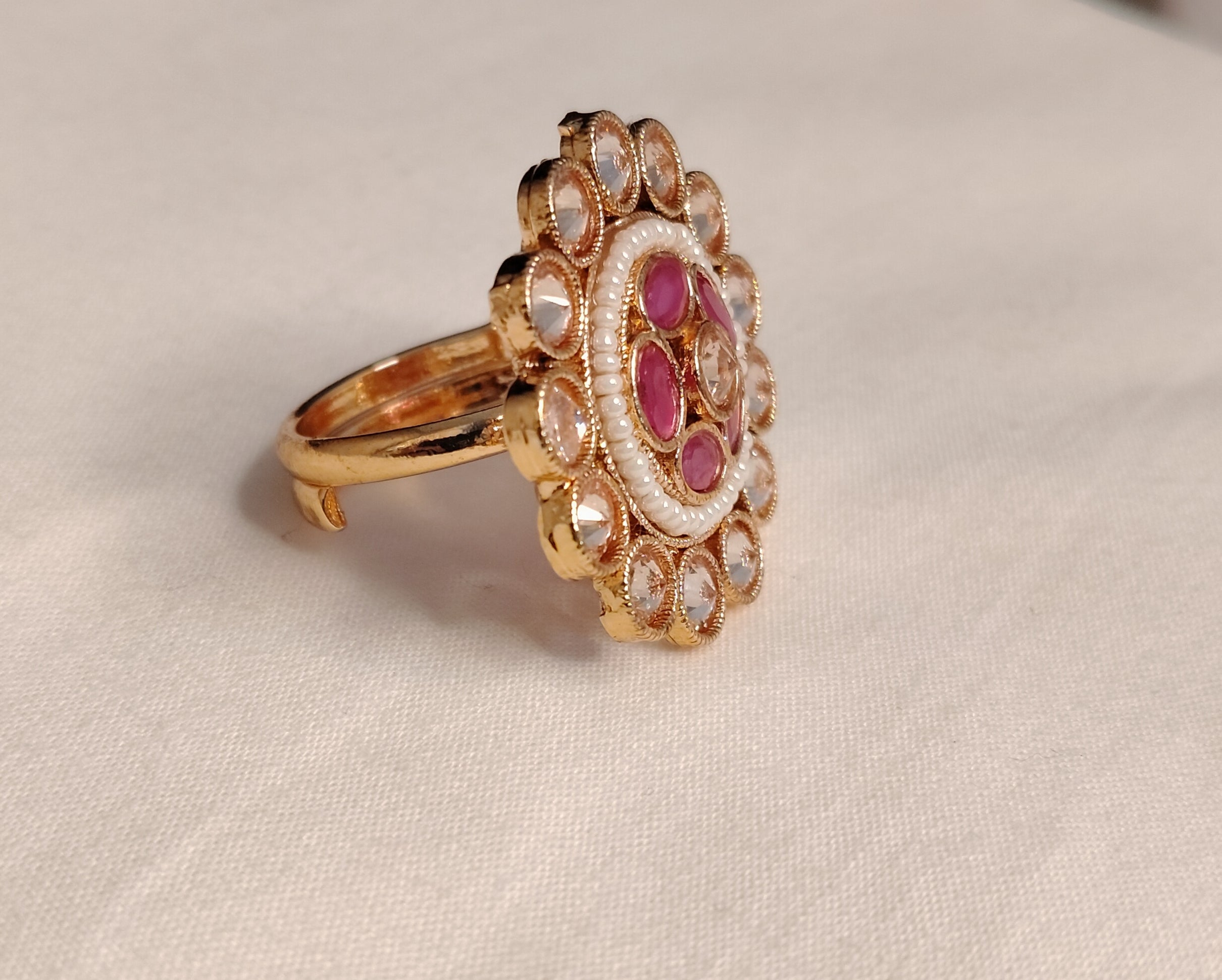 Noor Fatima Pakistani Bridal Polki Adjustable Ring Roz Jewellers