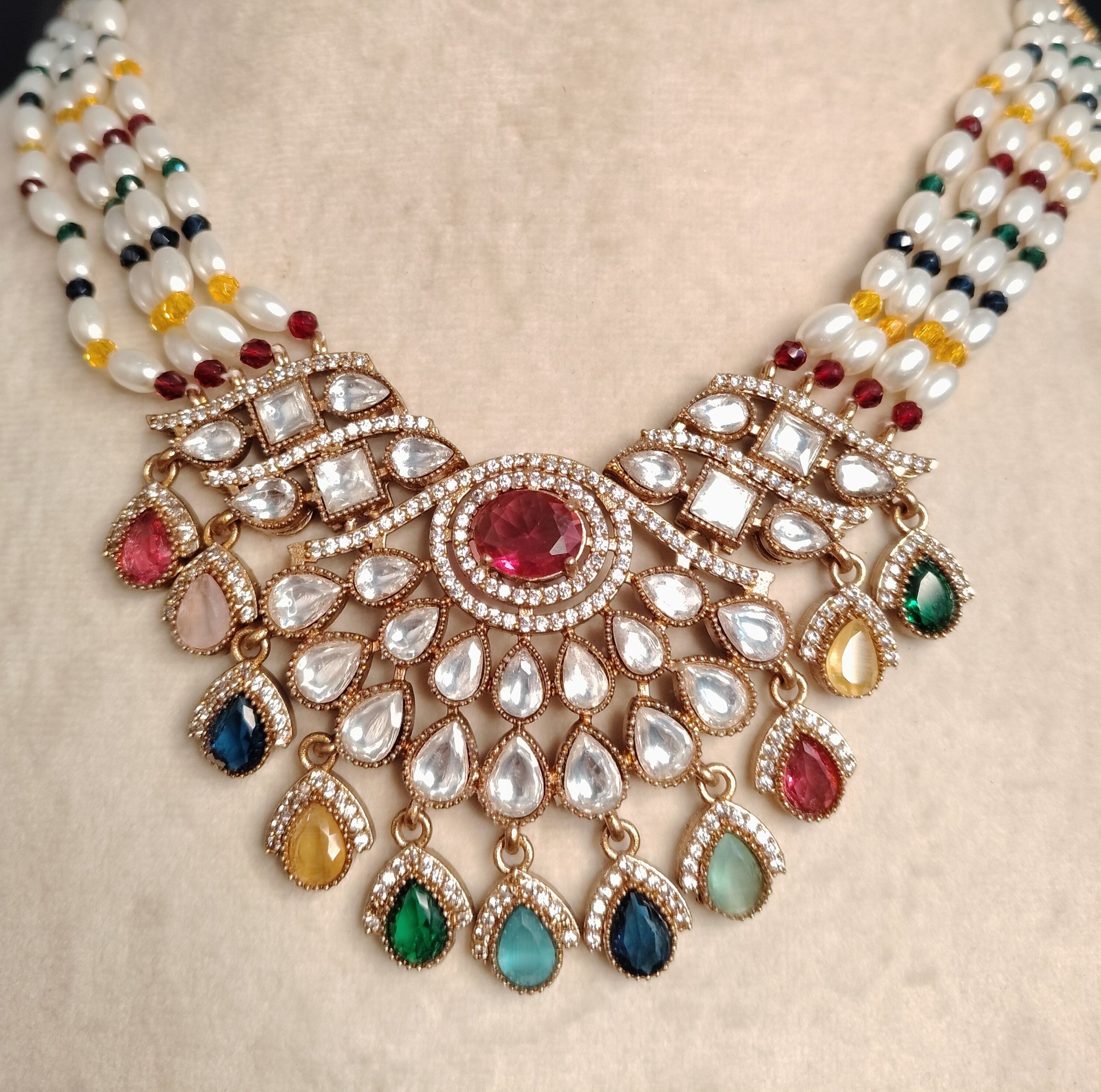 Layla Bollywood New Kundan Moissanite Stone Necklace Earrings Jewelry Party Wear Bridal Set Roz Jewellers