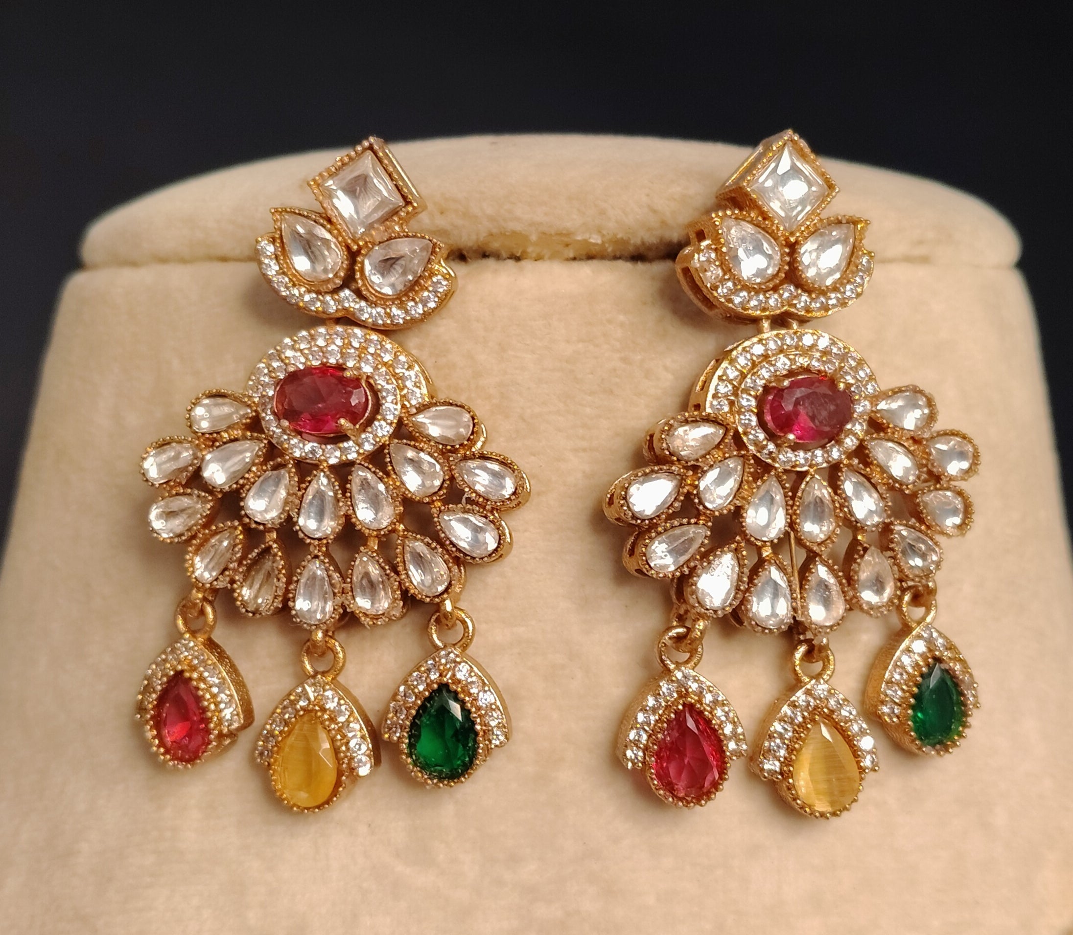Layla Bollywood New Kundan Moissanite Stone Necklace Earrings Jewelry Party Wear Bridal Set Roz Jewellers