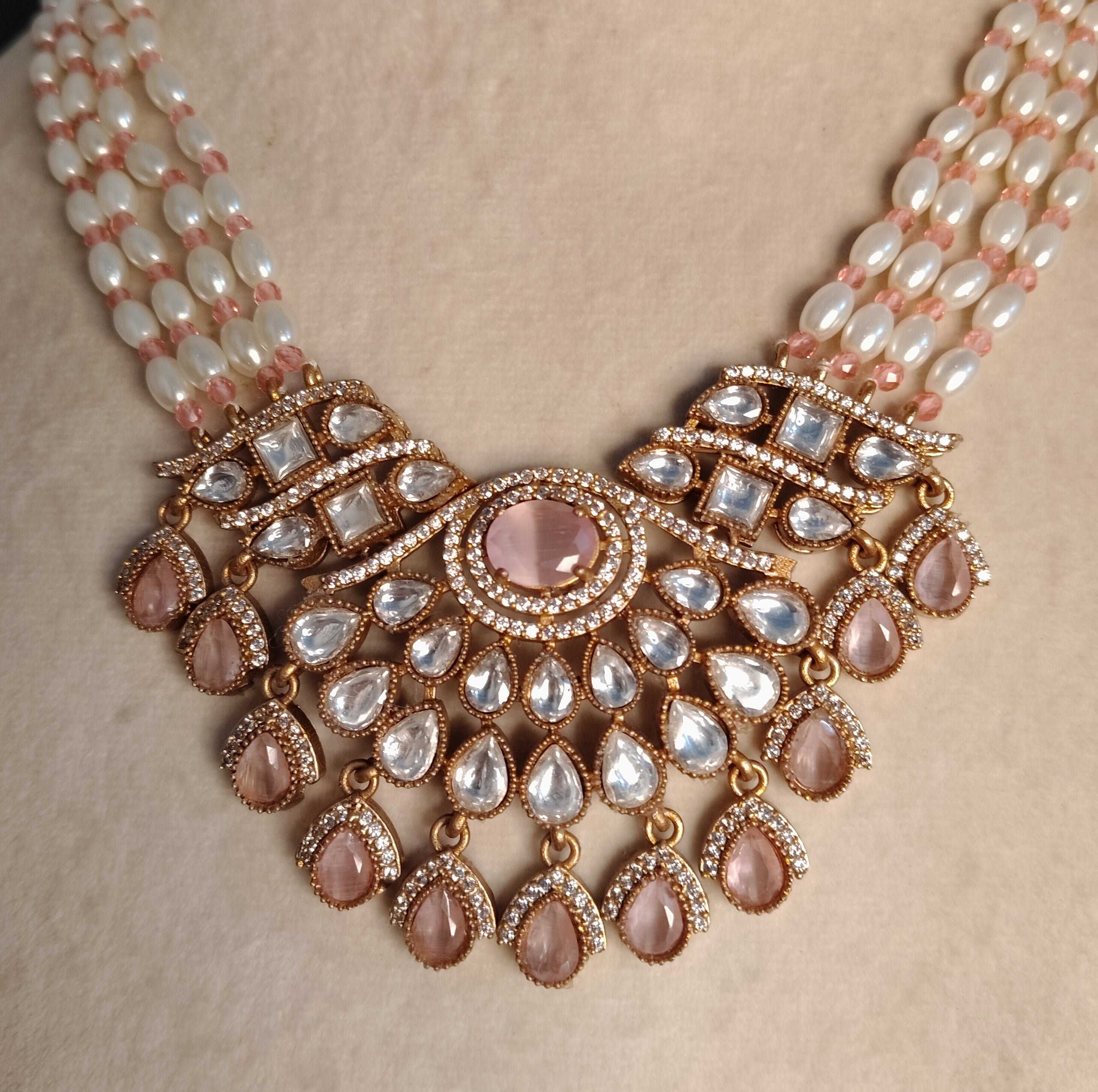 Rimsha Pakistani Bridal  Kundan Moissanite Stone Necklace Earrings Jewelry Party Wear Bridal Set Roz Jewellers