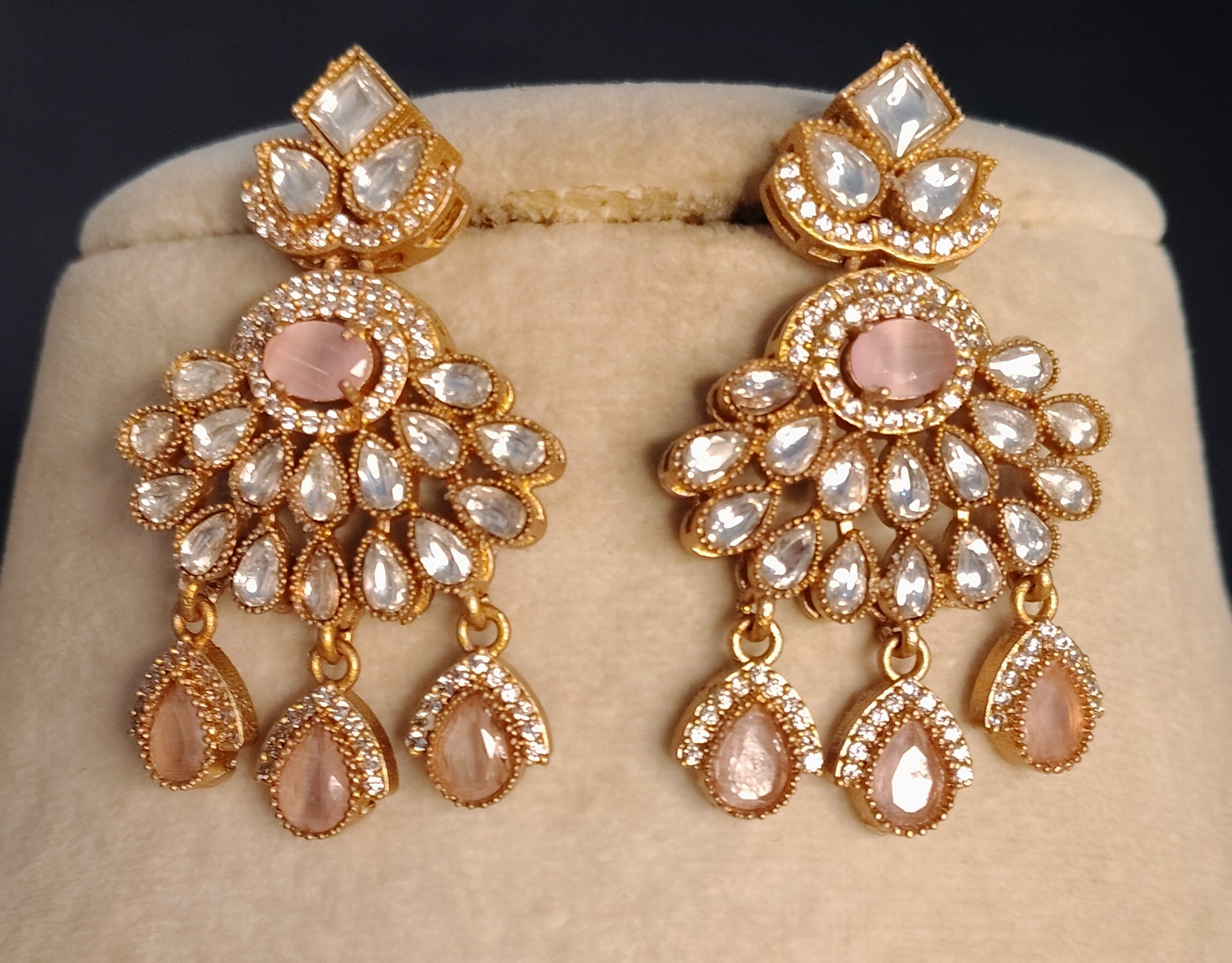 Rimsha Pakistani Bridal  Kundan Moissanite Stone Necklace Earrings Jewelry Party Wear Bridal Set Roz Jewellers