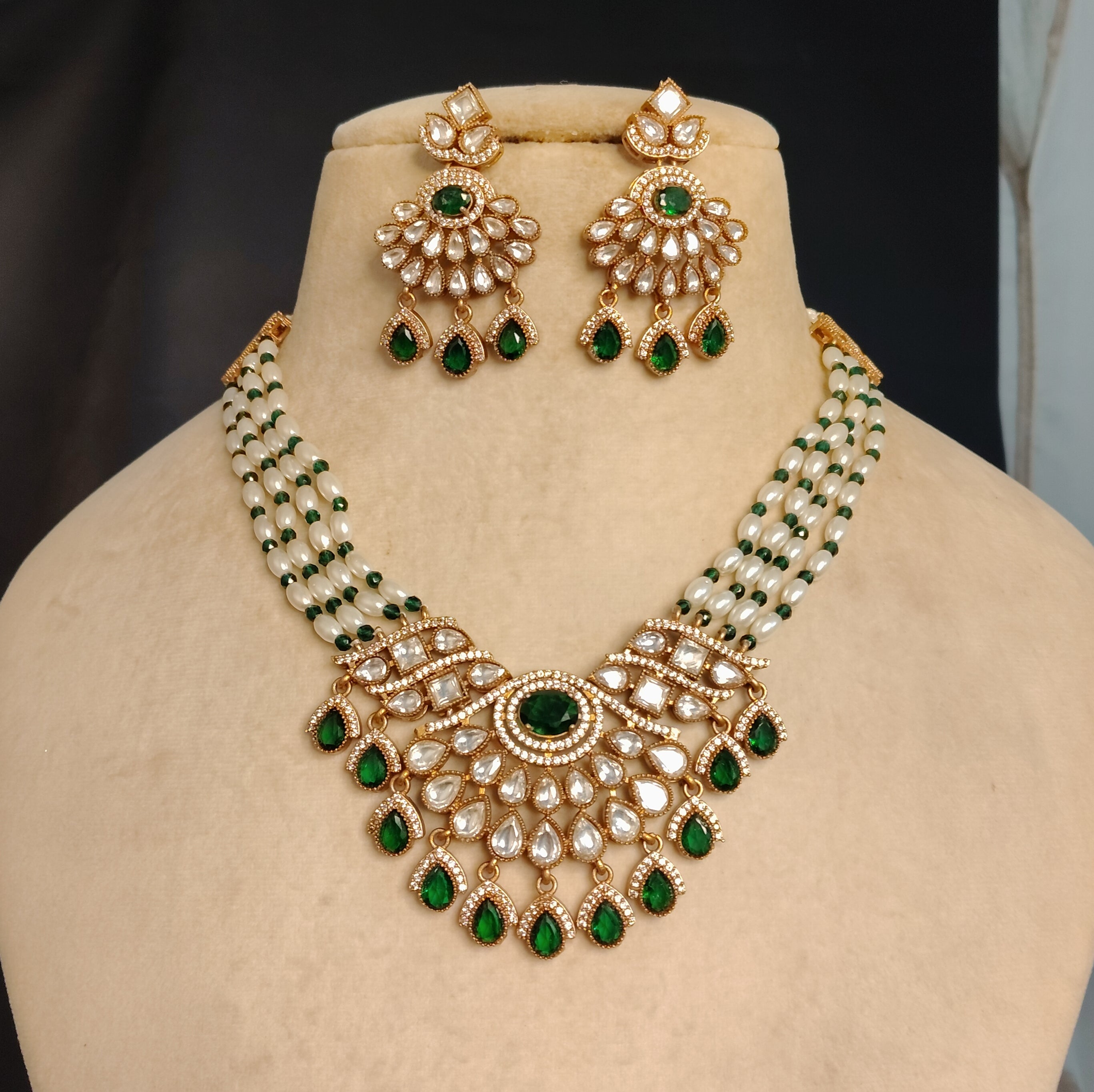 Zoya Wedding Jewelry  Kundan Moissanite Stone Necklace Earrings Jewelry Party Wear Bridal Set Roz Jewellers