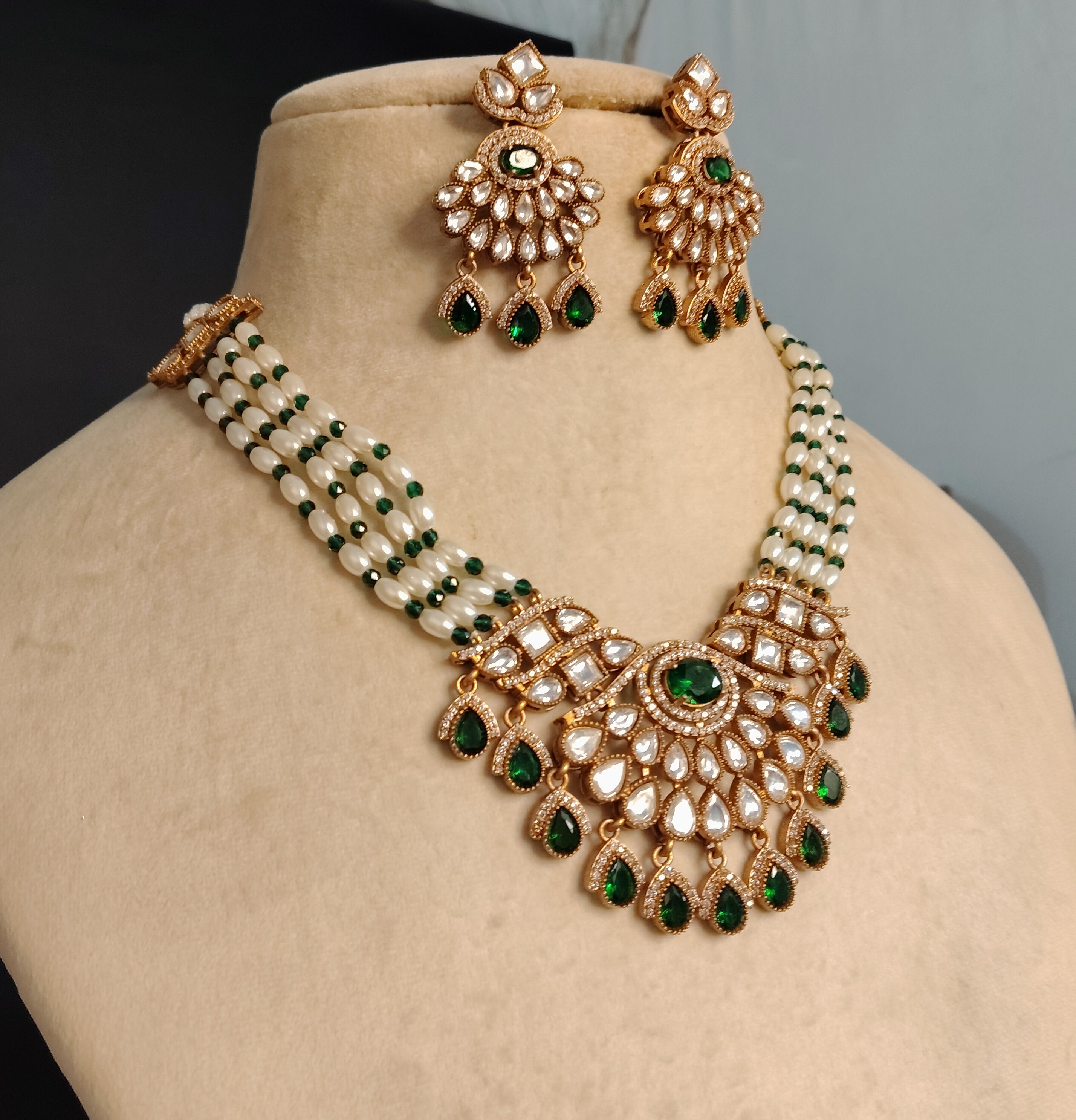 Zoya Wedding Jewelry  Kundan Moissanite Stone Necklace Earrings Jewelry Party Wear Bridal Set Roz Jewellers