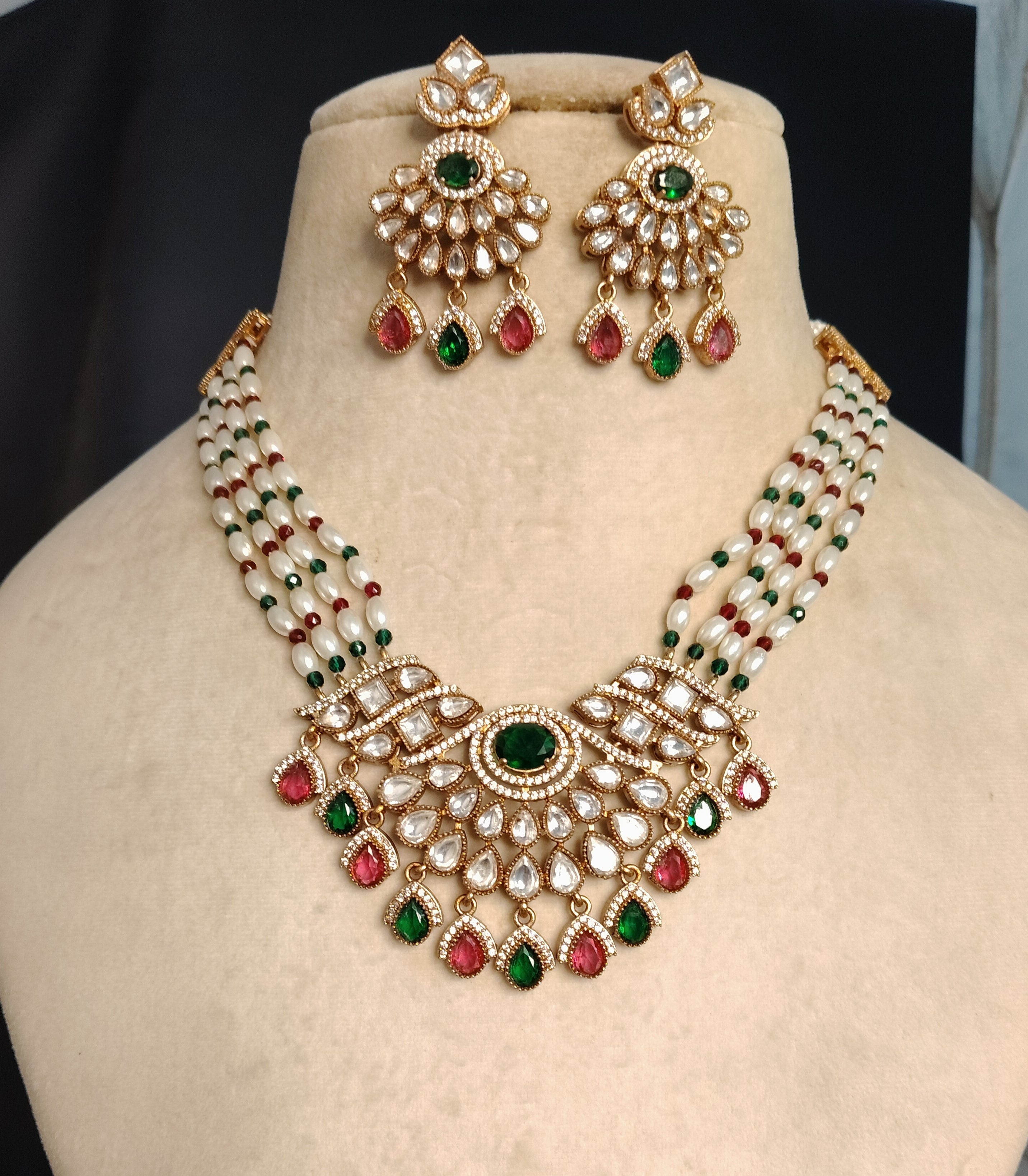 Zunaira Bollywood New Kundan Moissanite Stone Necklace Earrings Jewelry Party Wear Bridal Set Roz Jewellers