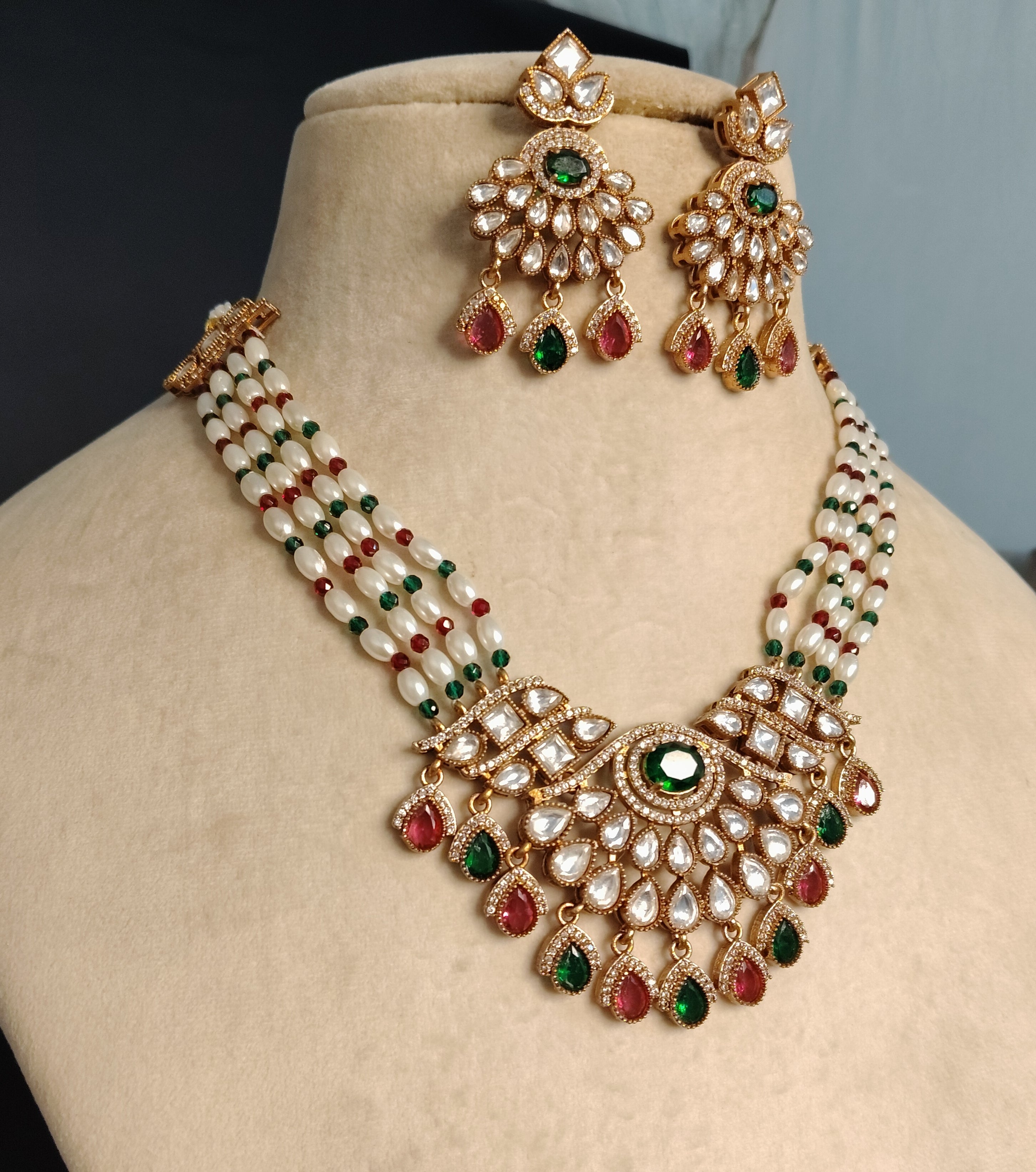 Zunaira Bollywood New Kundan Moissanite Stone Necklace Earrings Jewelry Party Wear Bridal Set Roz Jewellers