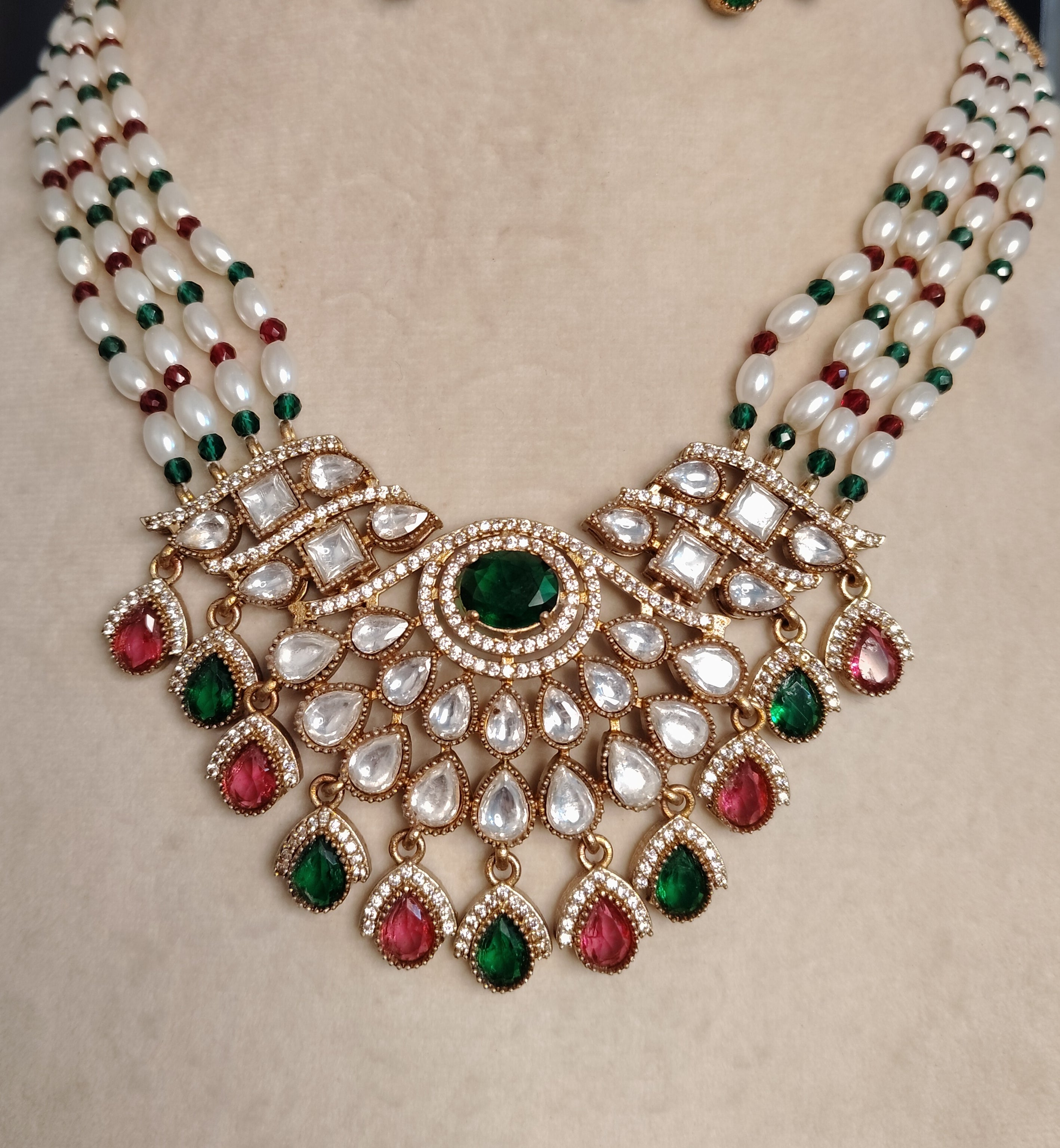 Zunaira Bollywood New Kundan Moissanite Stone Necklace Earrings Jewelry Party Wear Bridal Set Roz Jewellers