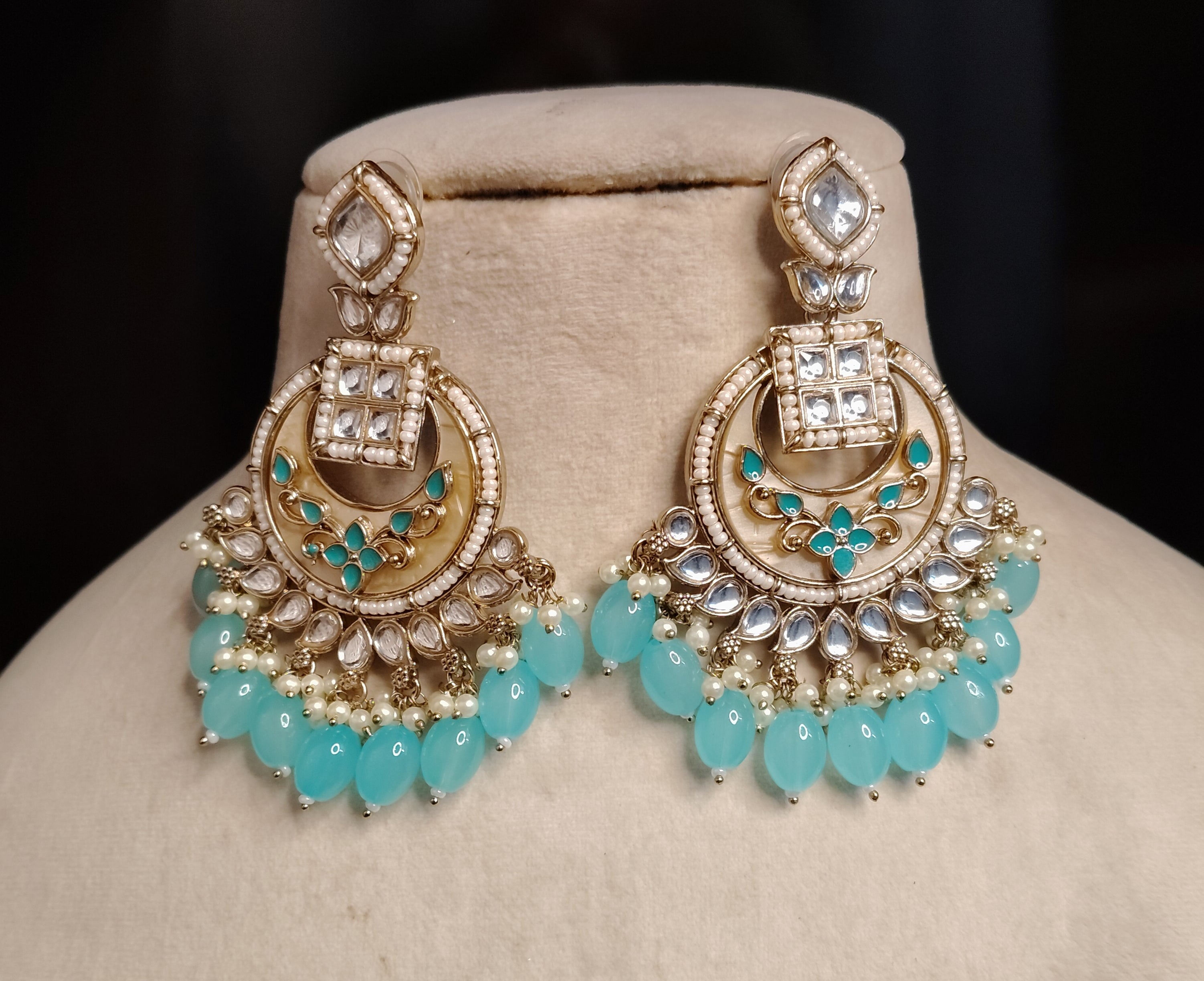 Komal Wedding Kundan Earrings Royal Antique Gold Bridal Statement Jewelry Roz Jewellers