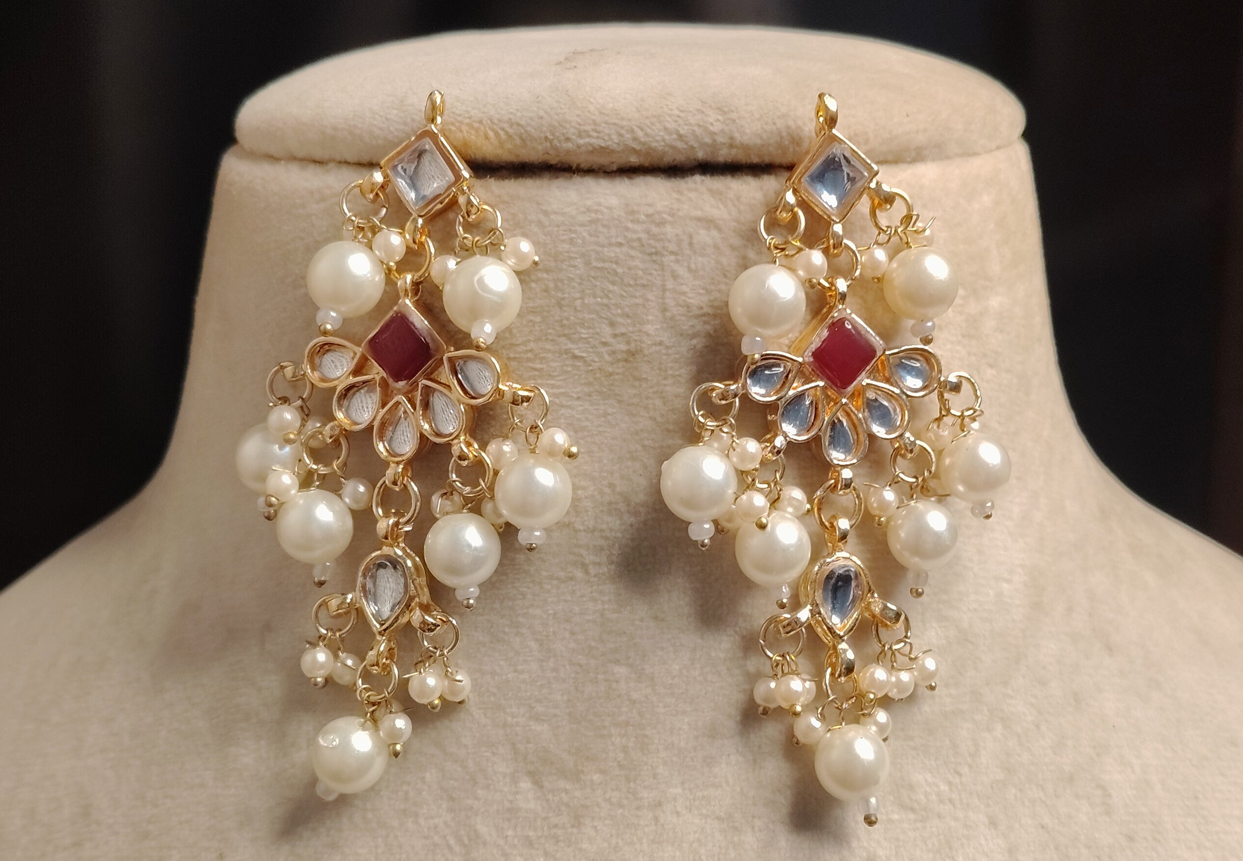Muneza Multicolour Kundan Pearl Bridal Choker Necklace Set Roz Jewellers.