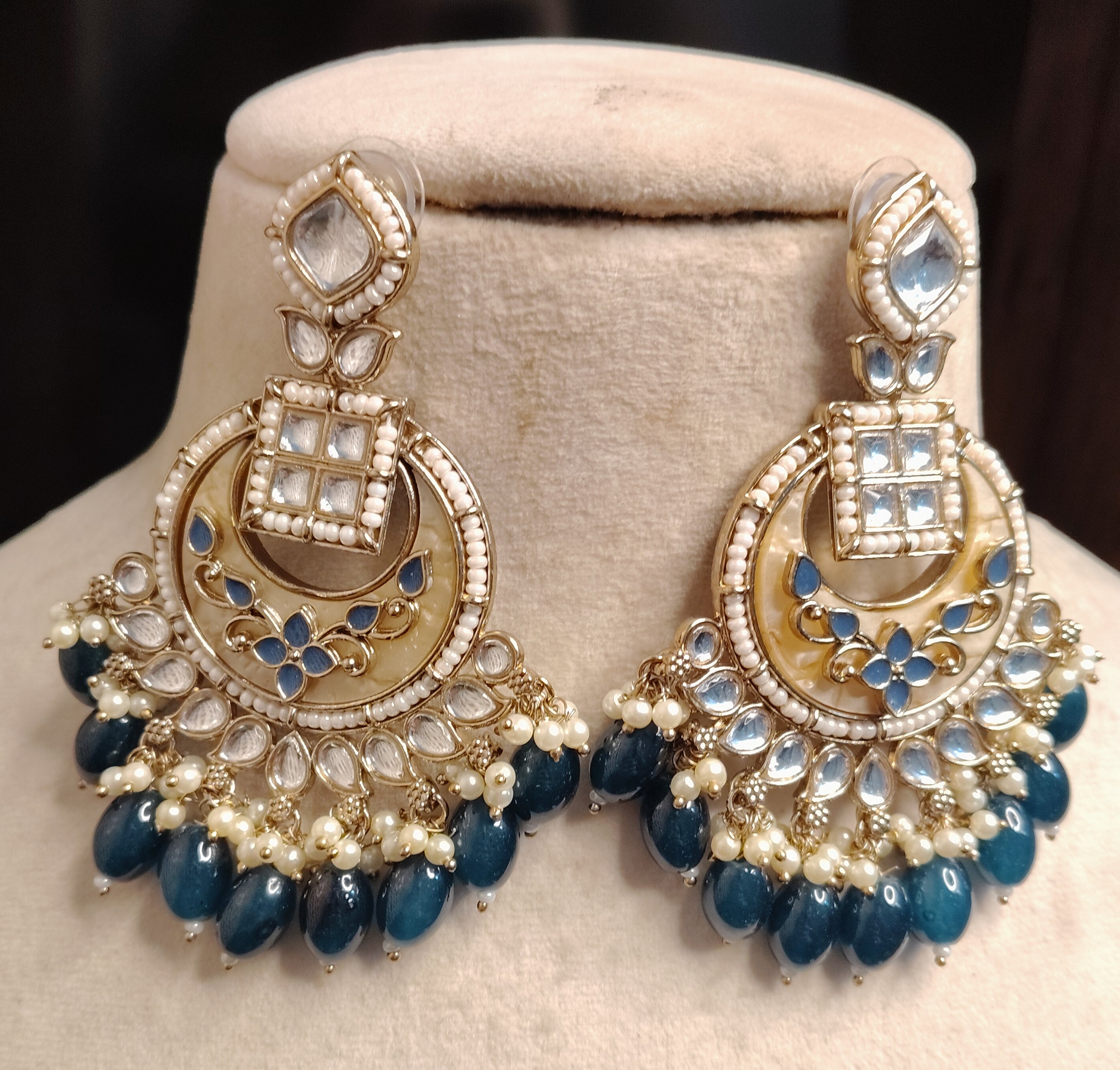 Sobia Pakistani Bridal Kundan Earrings Royal Antique Gold Bridal Statement Jewelry Roz Jewellers