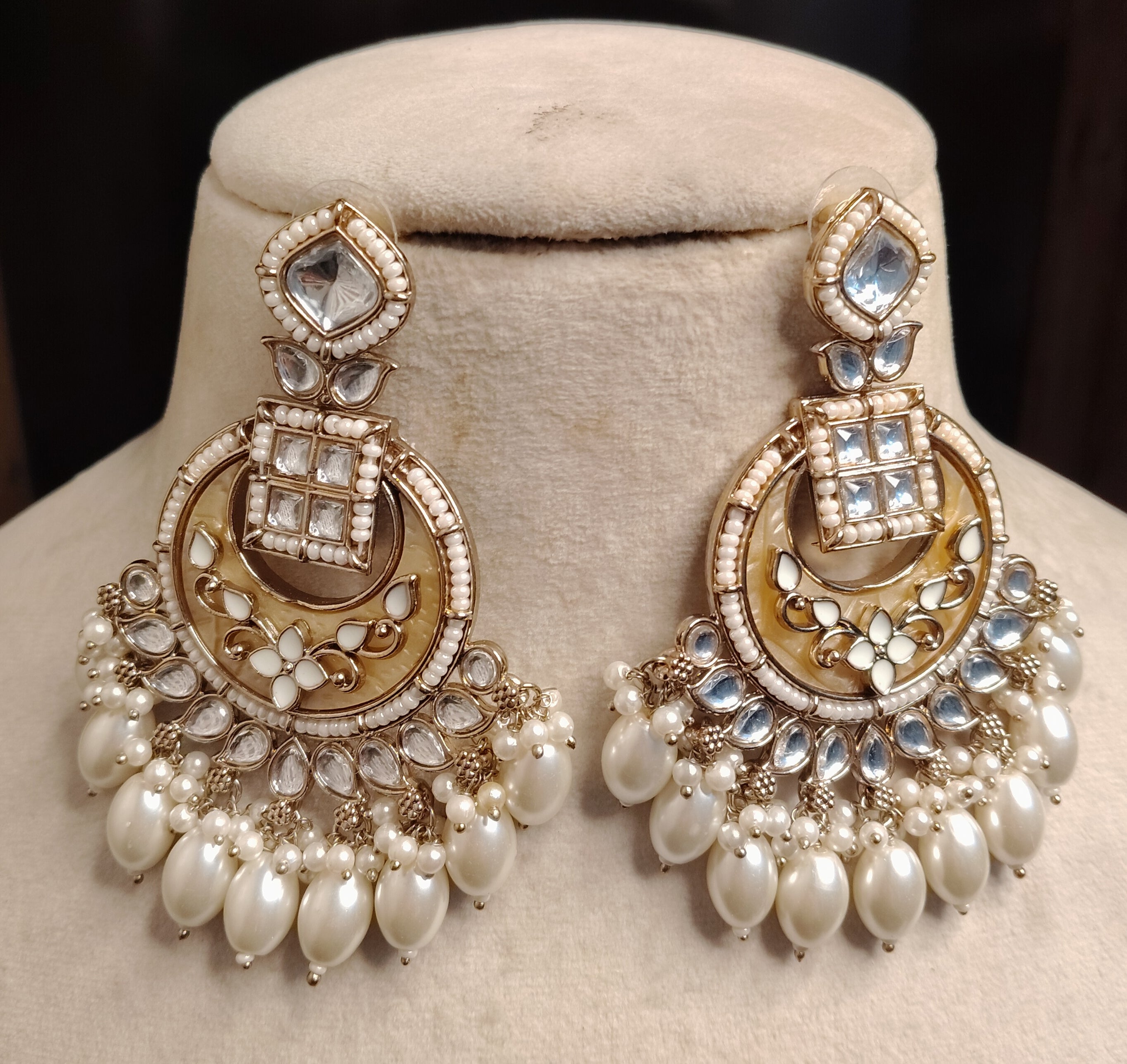 Momina Pakistani Bridal Kundan Earrings Royal Antique Gold Bridal Statement Jewelry Roz Jewellers