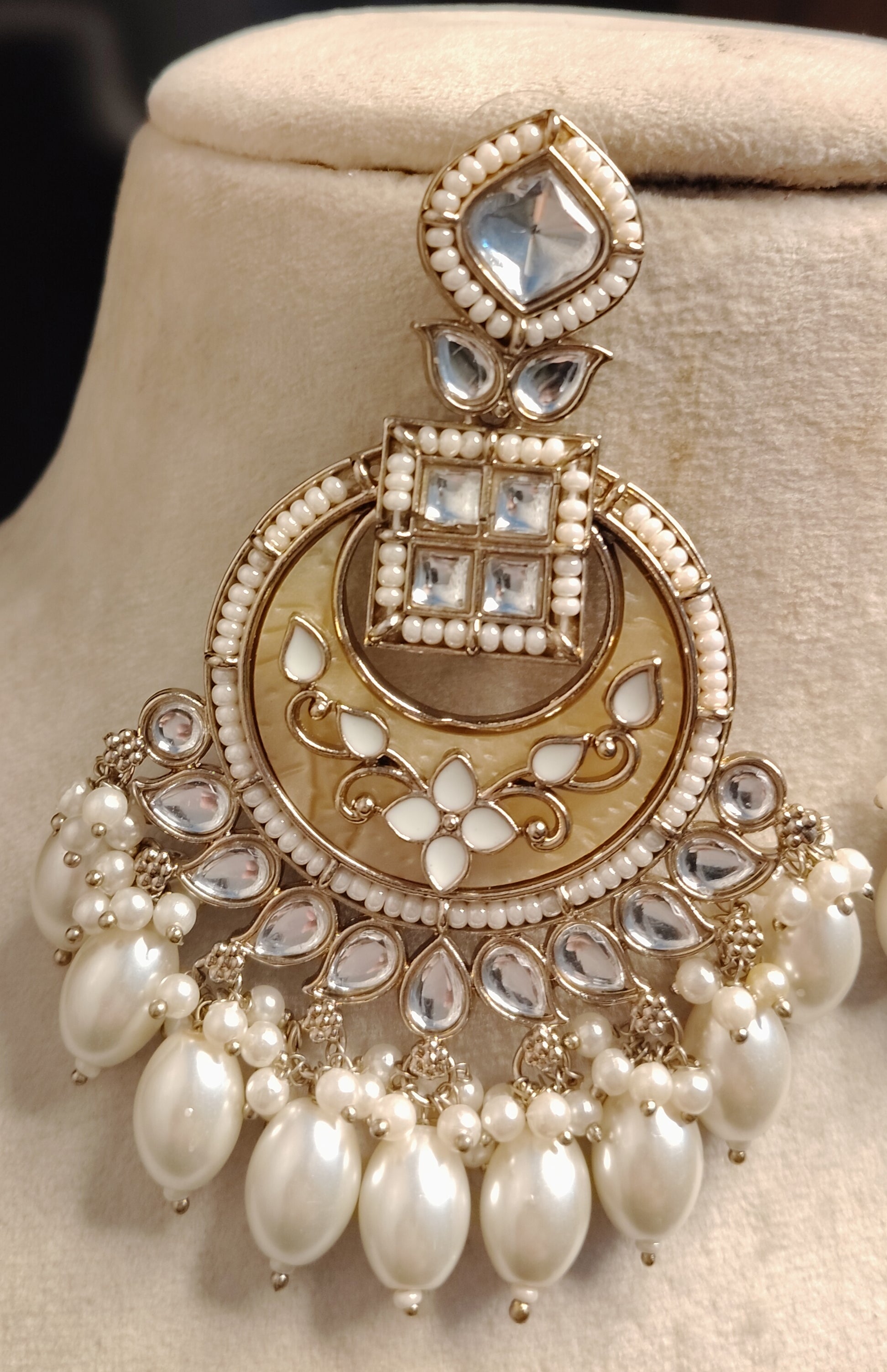 Momina Pakistani Bridal Kundan Earrings Royal Antique Gold Bridal Statement Jewelry Roz Jewellers