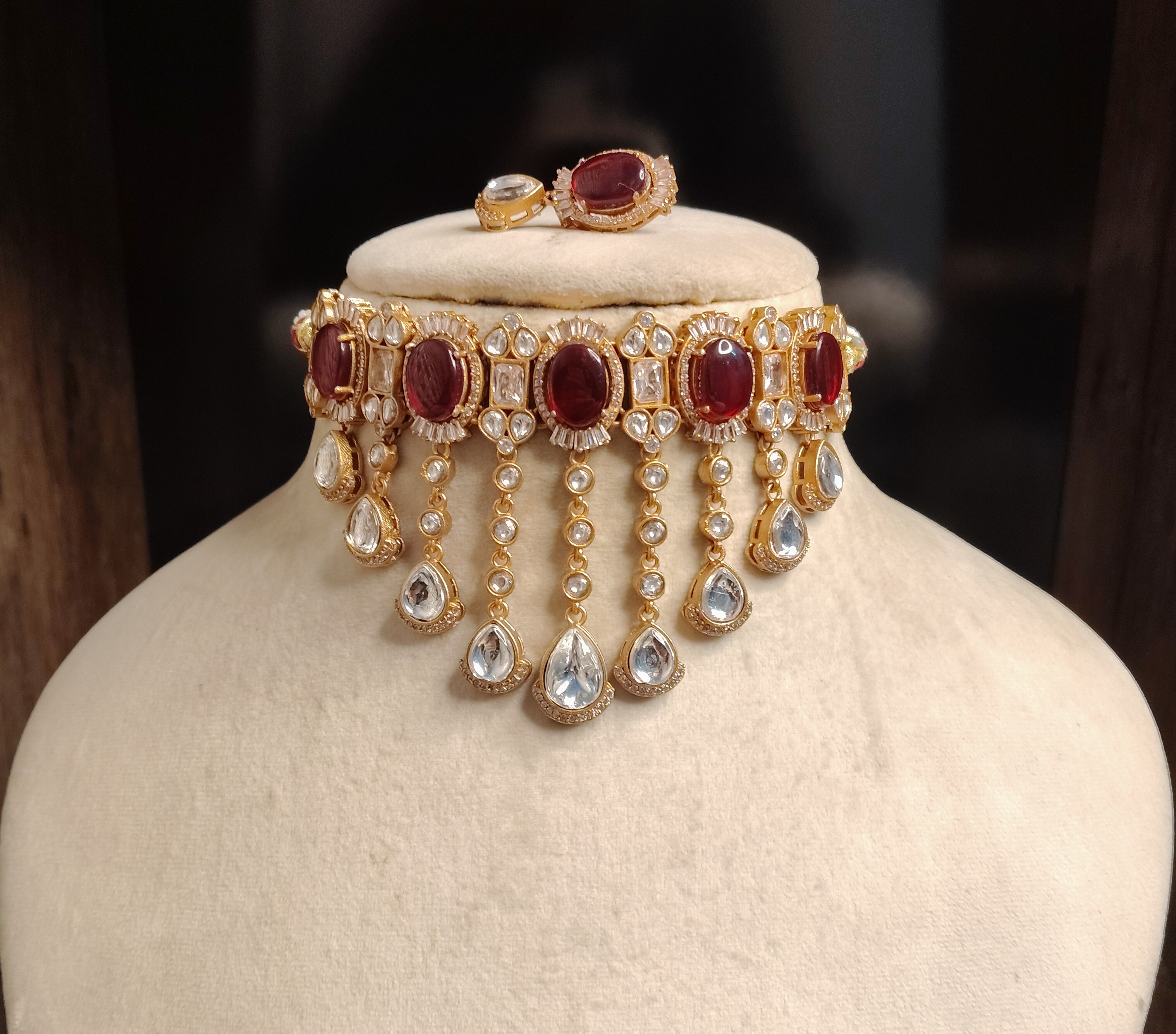 Eiliyah Indian Wedding Ruby Red Kundan Choker Necklace Set Roz Jewellers.