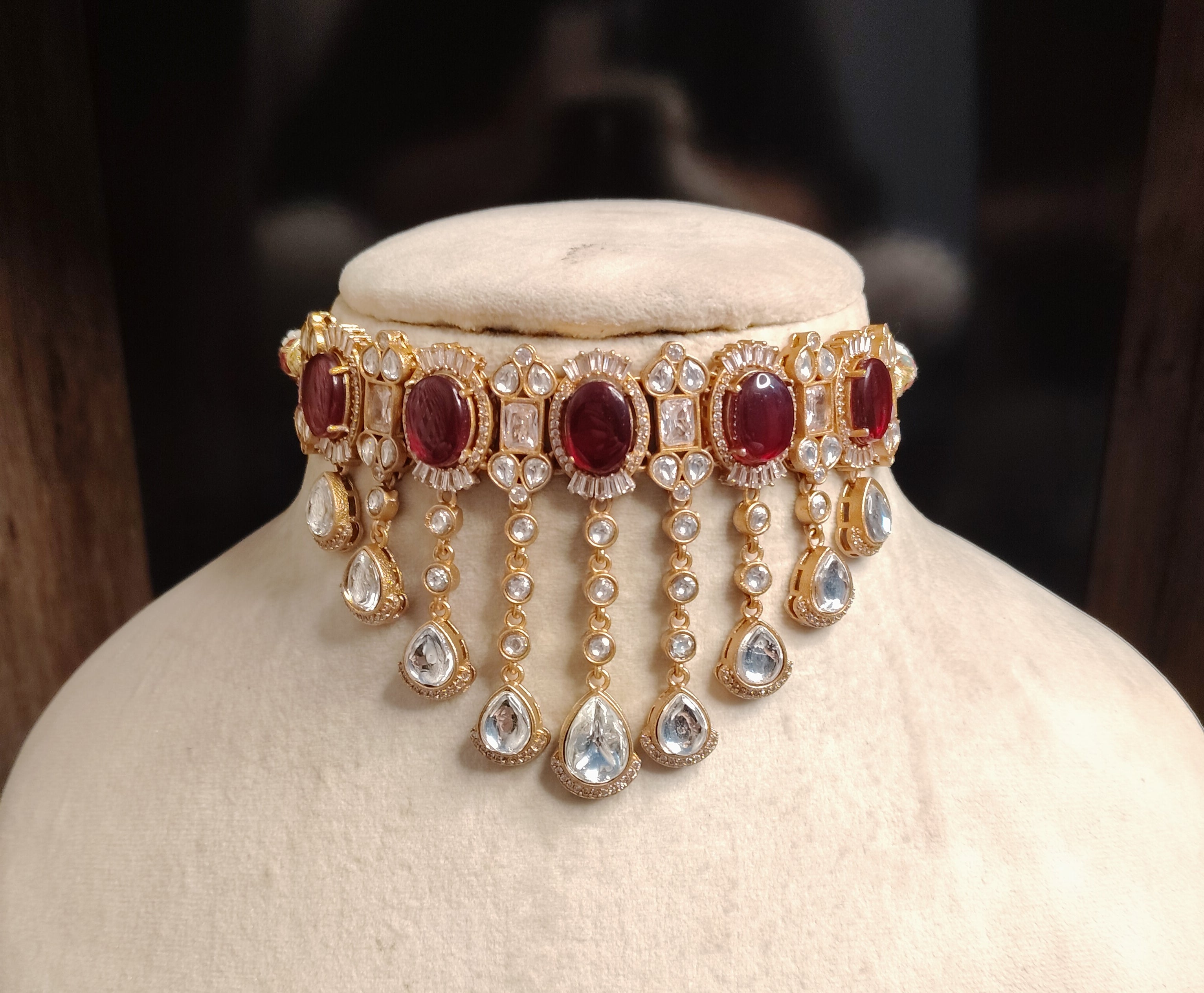 Eiliyah Indian Wedding Ruby Red Kundan Choker Necklace Set Roz Jewellers.