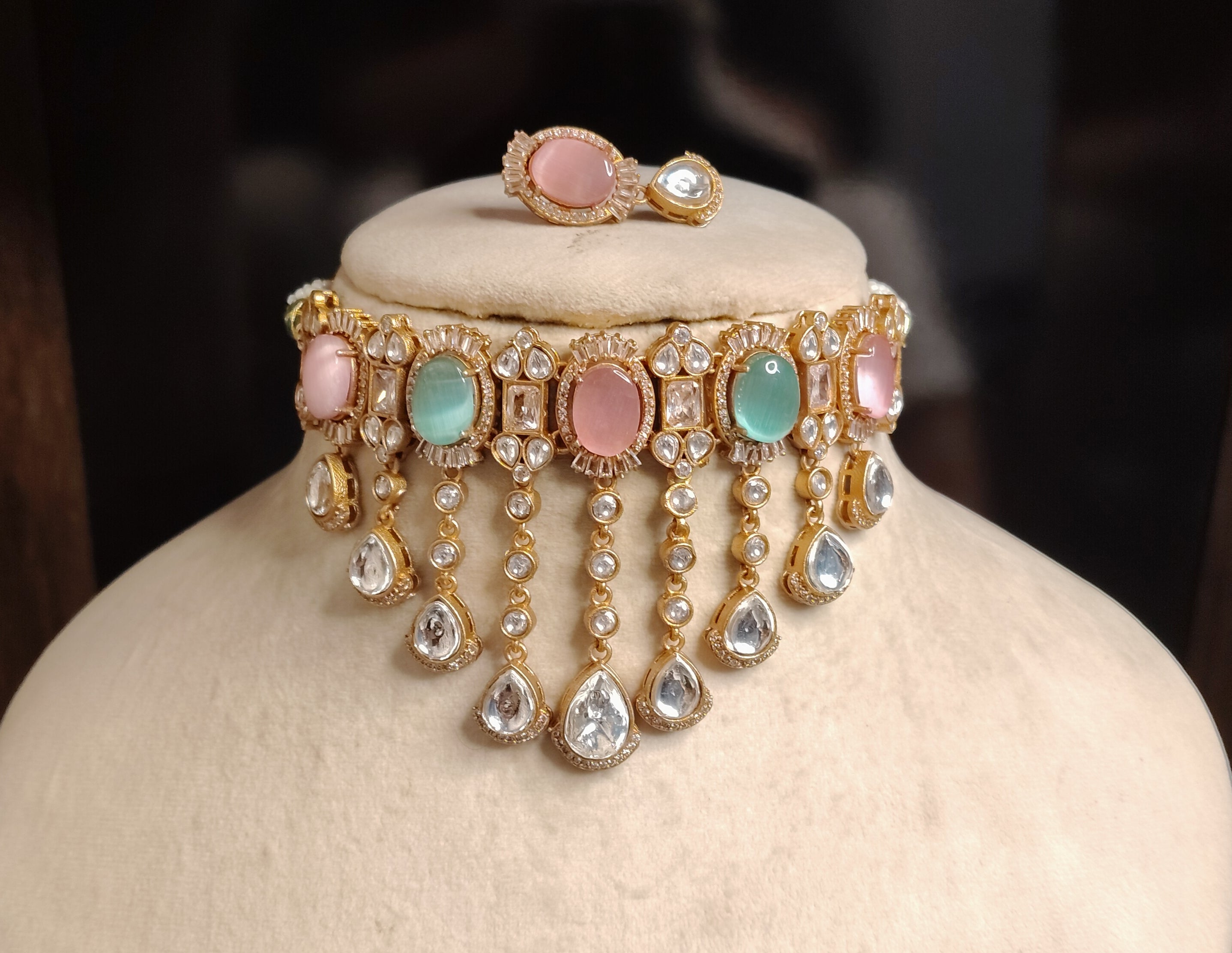 Tasneem Pakistani Wedding Jewelry Kundan Choker Necklace Set with Matching Earrings ROZ Jewellers.