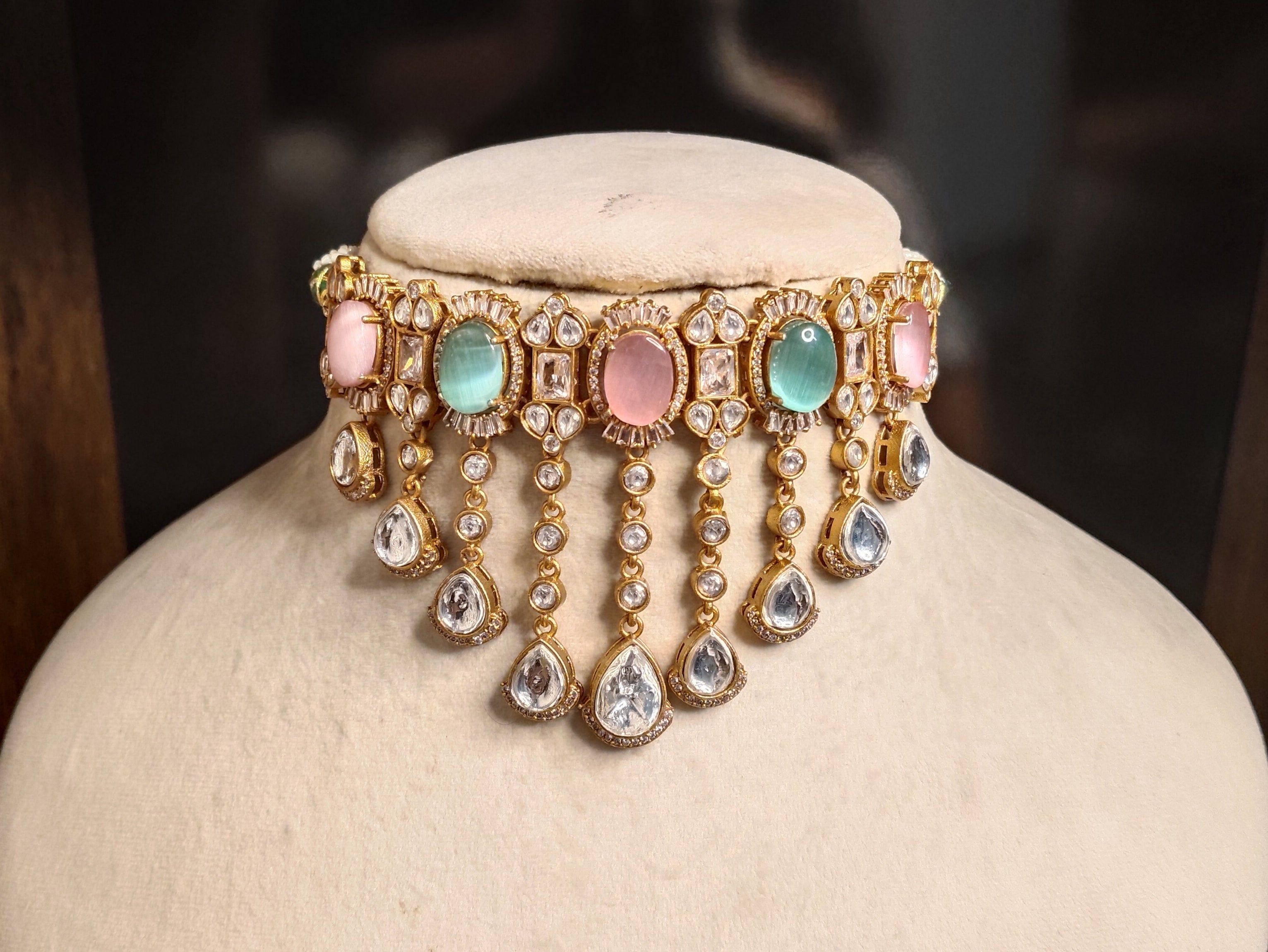 Tasneem Pakistani Wedding Jewelry Kundan Choker Necklace Set with Matching Earrings ROZ Jewellers.