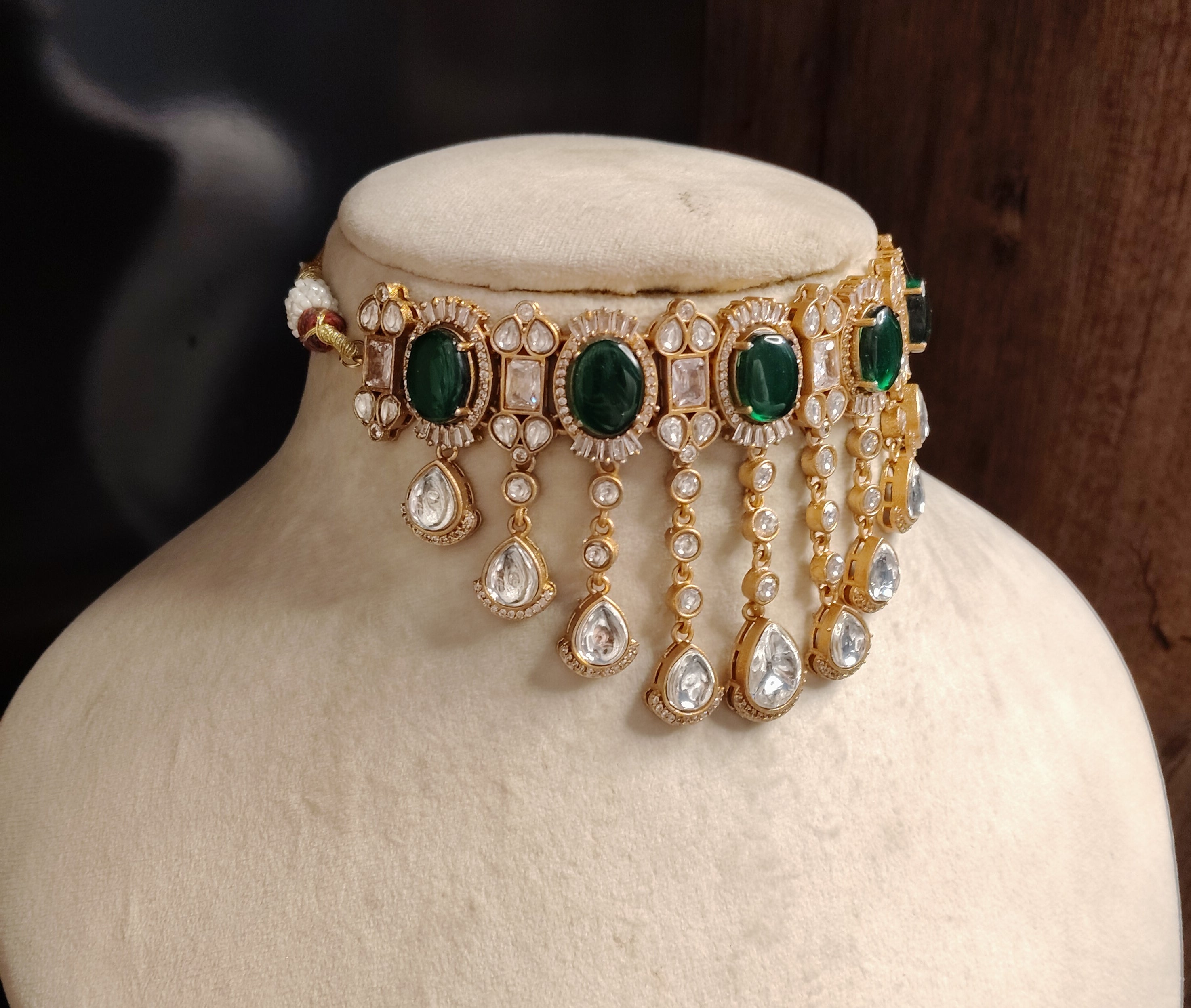 Firdaus Pakistani Wedding Jewelry Kundan Choker Necklace Set with Matching Earrings ROZ Jewellers.