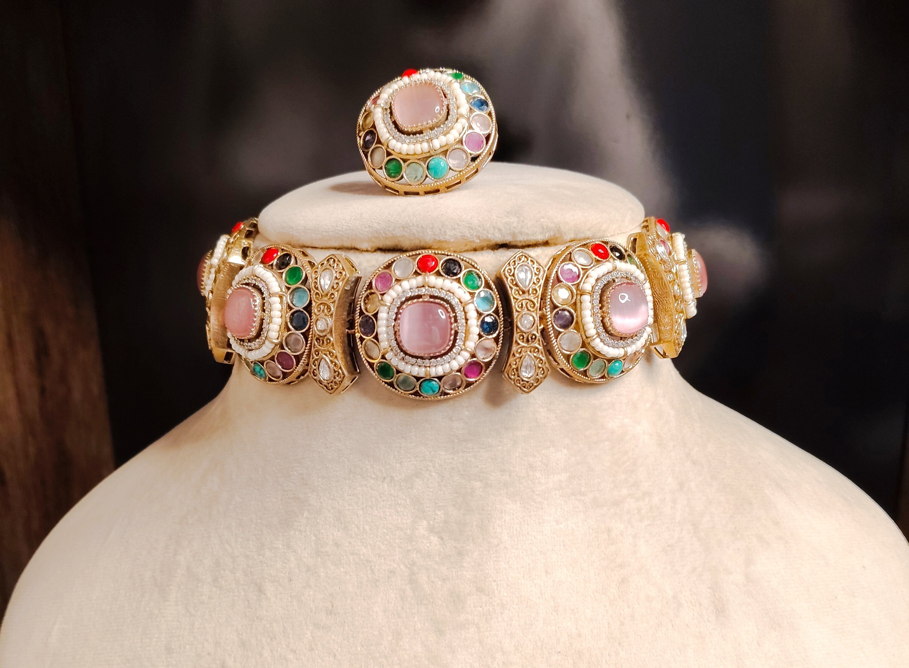 Mehrein Traditional Pink Stone Royal Heritage Kundan Choker Set Roz Jewellers.