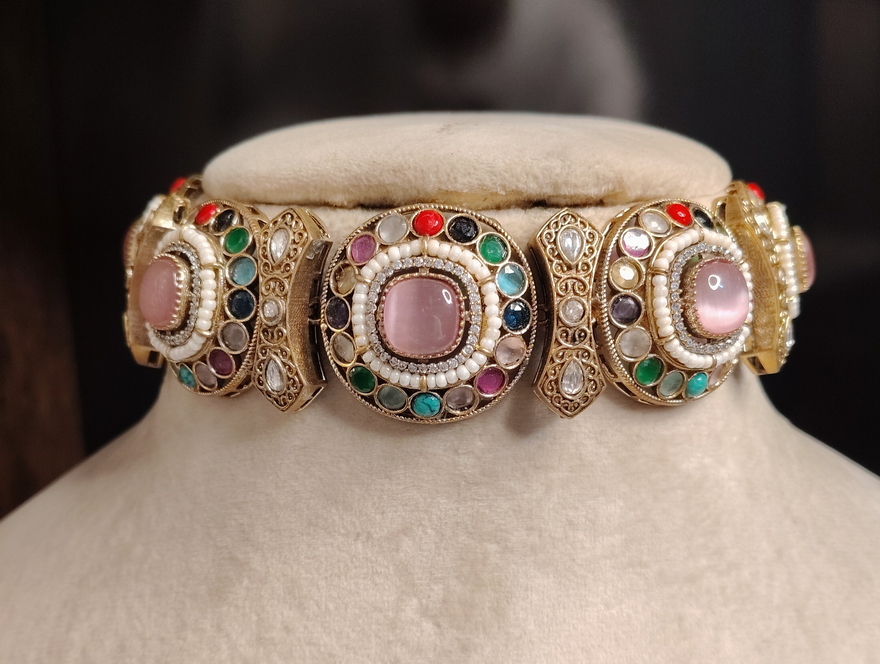 Mehrein Traditional Pink Stone Royal Heritage Kundan Choker Set Roz Jewellers.
