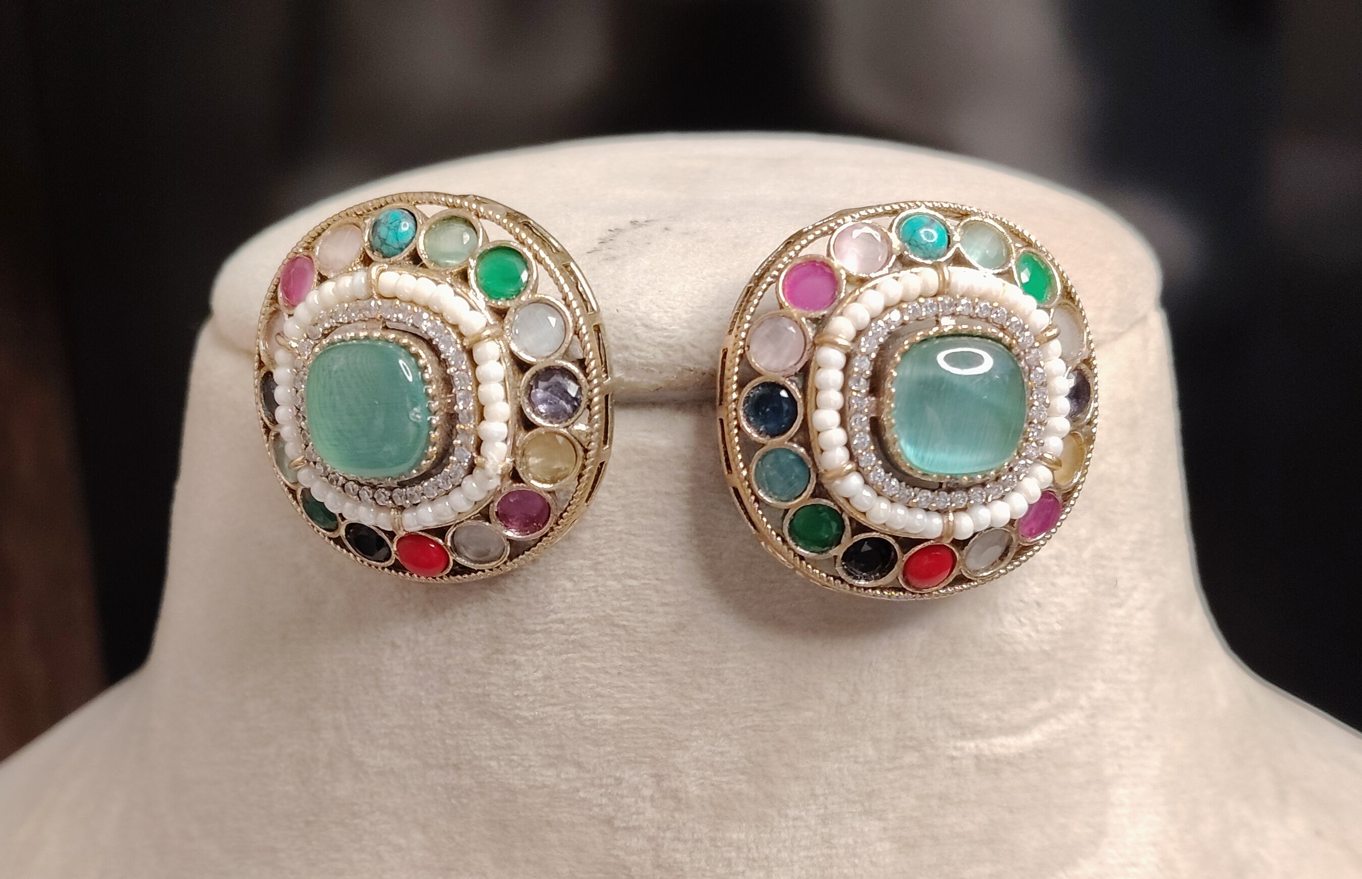 Maheen Handcrafted Mint Green Heritage Necklace Kundan Choker Set Roz Jewellers.