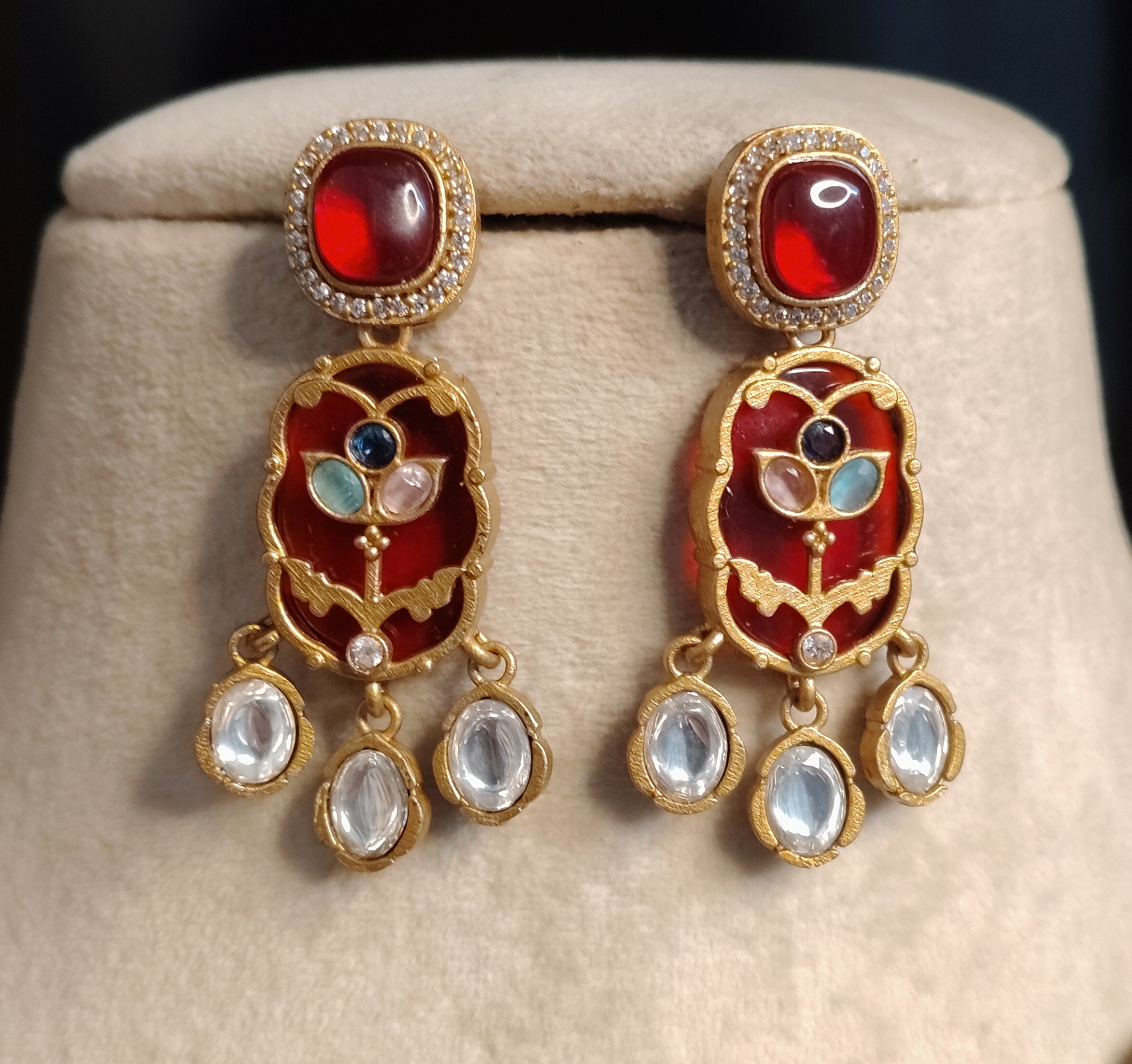 Meherunisa Royal Ruby Red Kundan Inlay Necklace Set Roz Jewellers.