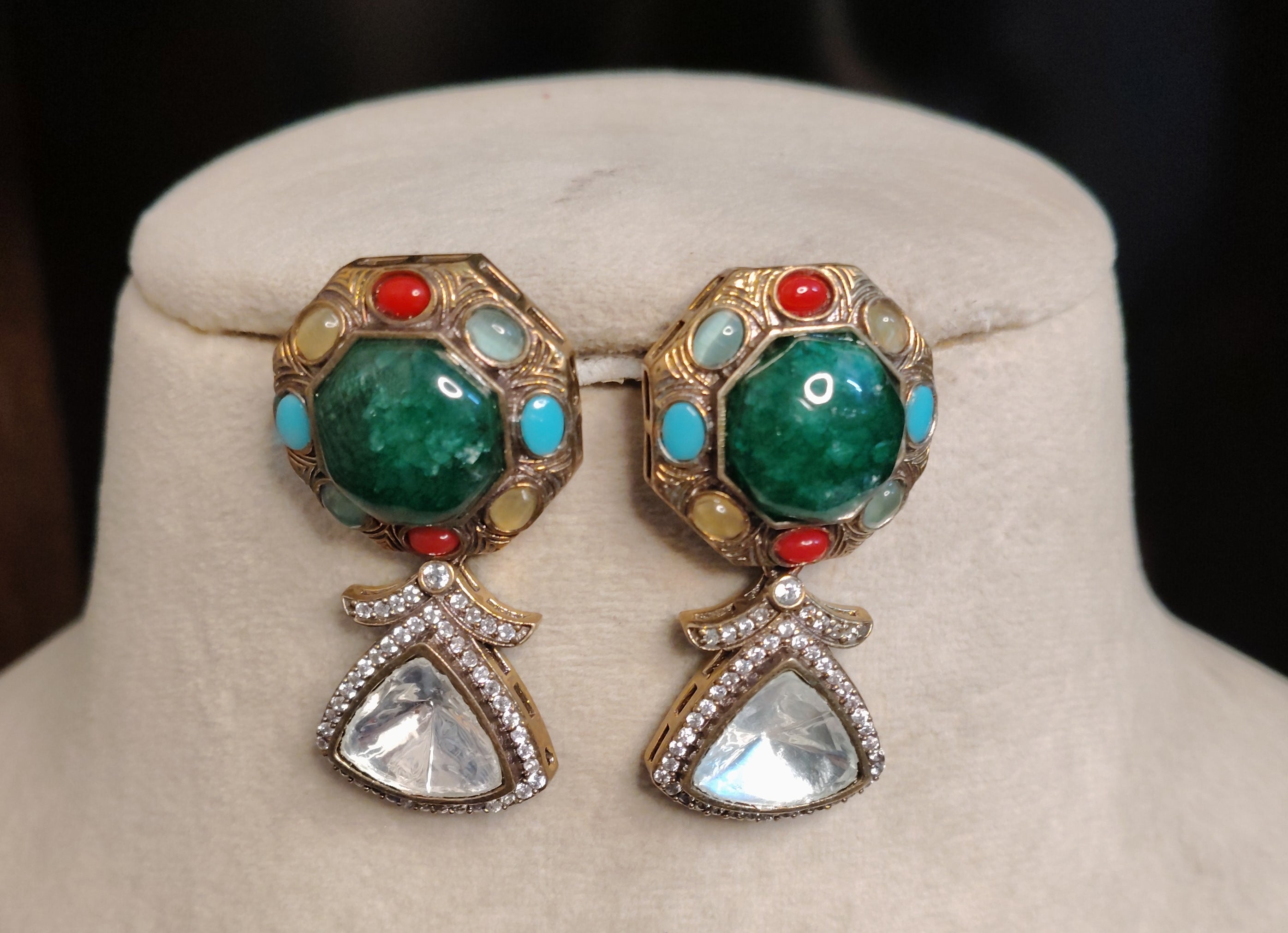 Victorian Kundan Earrings Royal Antique Gold Bridal Jewelry Roz Jewellers