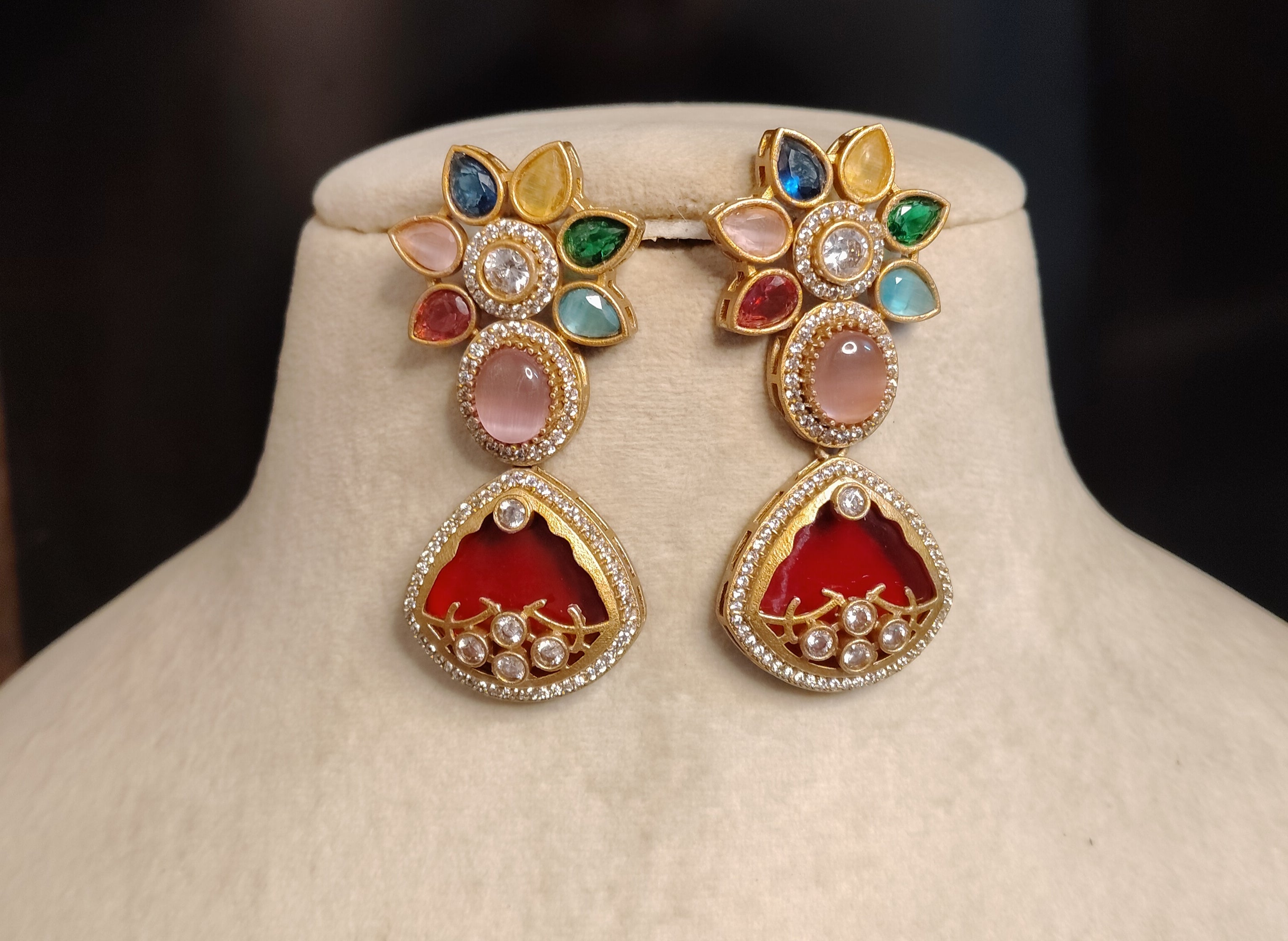 Mahveen Bollywood New Inlay Statement Earrings for Women Sabyasachi inspired