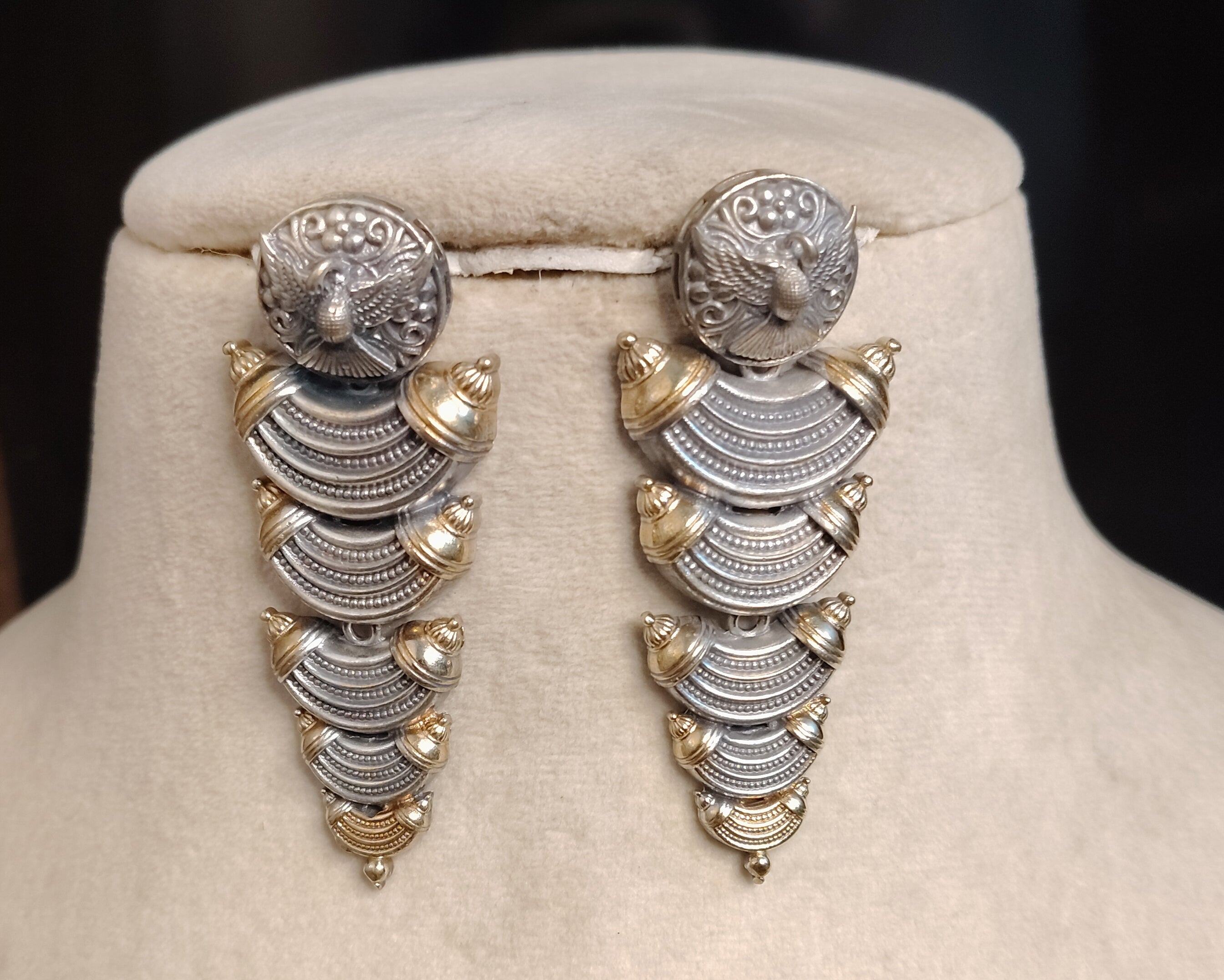 Royal Peacock Oxidized Layered Statement Kundan Earrings Heritage Tribal Roz Jewellers.