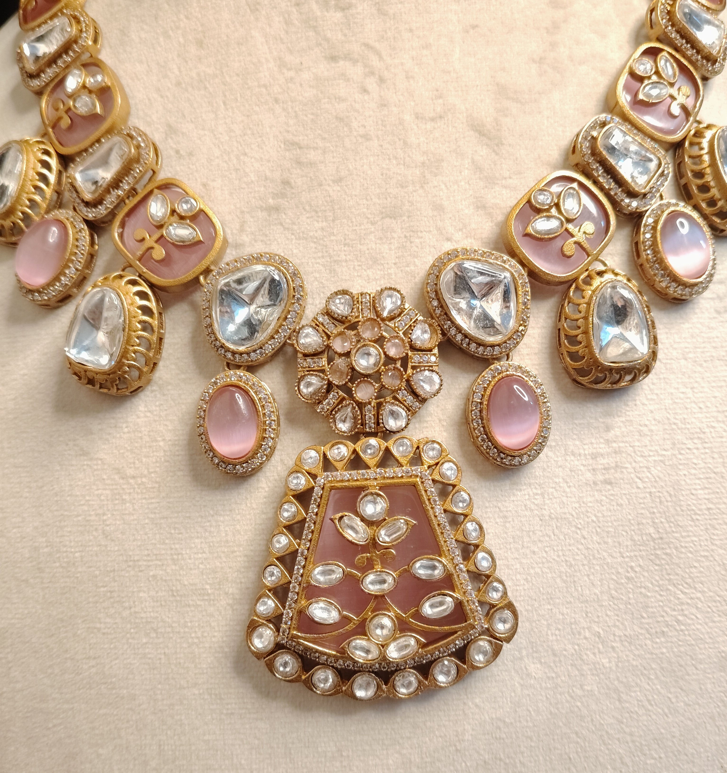 Anusha Traditional Blush Pink and Gold Kundan Style Necklace Set Roz Jewellers.
