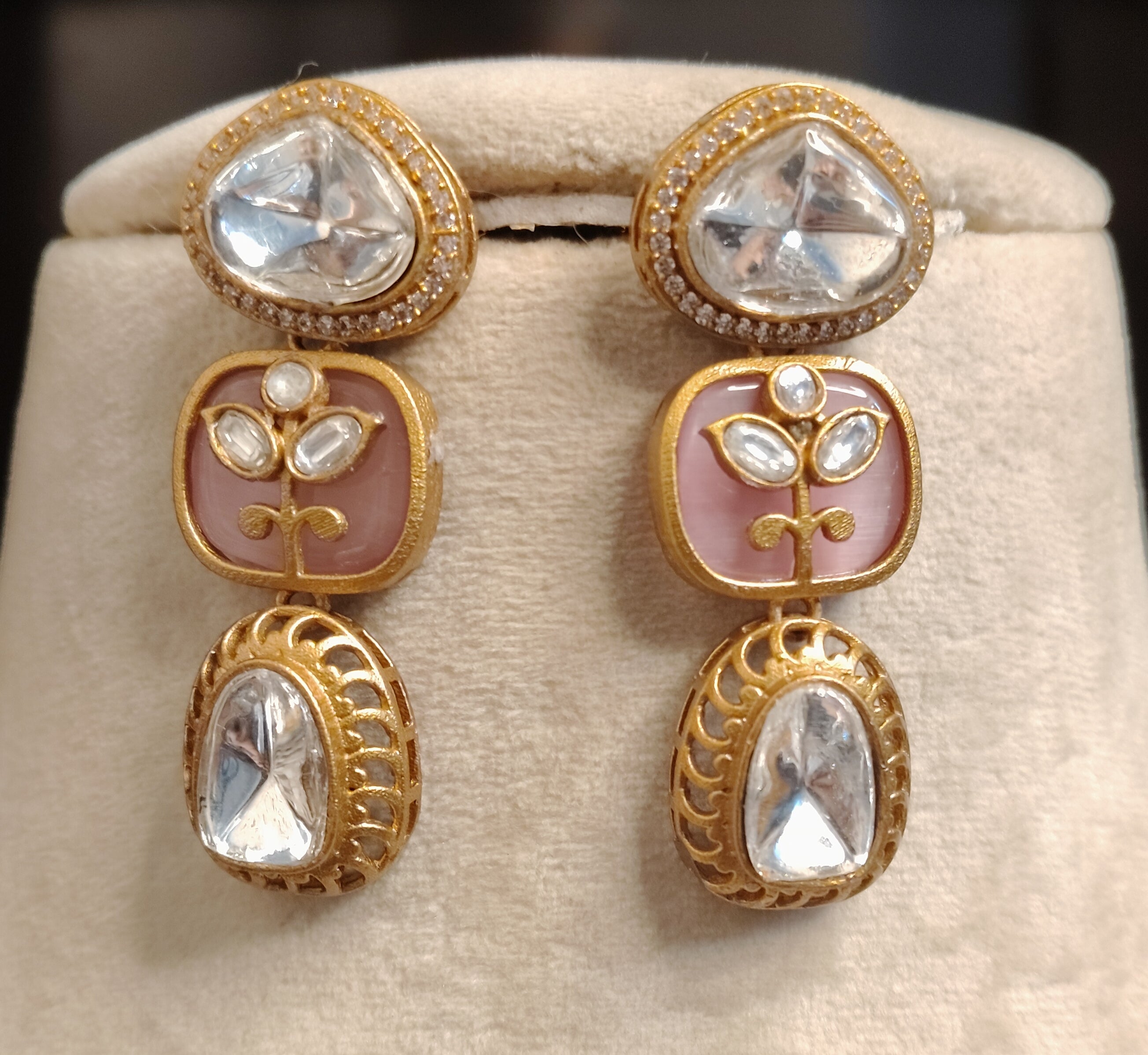 Anusha Traditional Blush Pink and Gold Kundan Style Necklace Set Roz Jewellers.