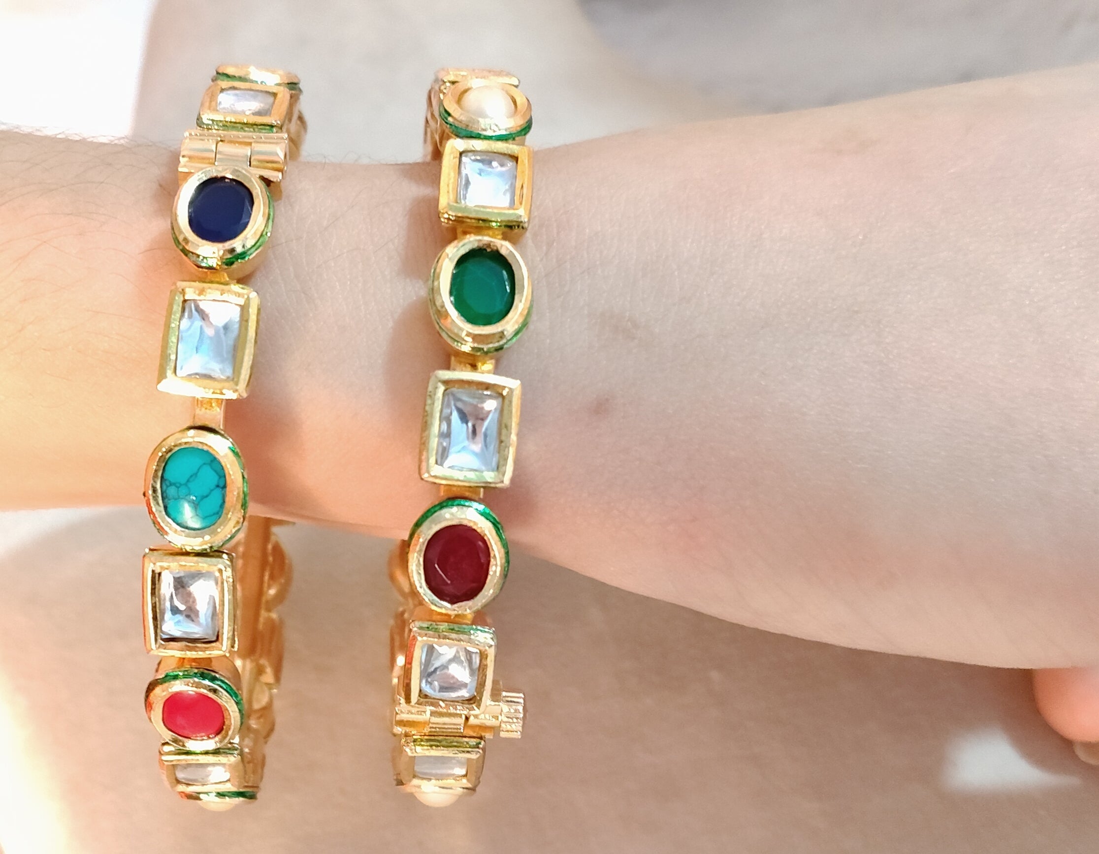 Traditional Kundan Navratna Gold Bangles Roz Jewellers.