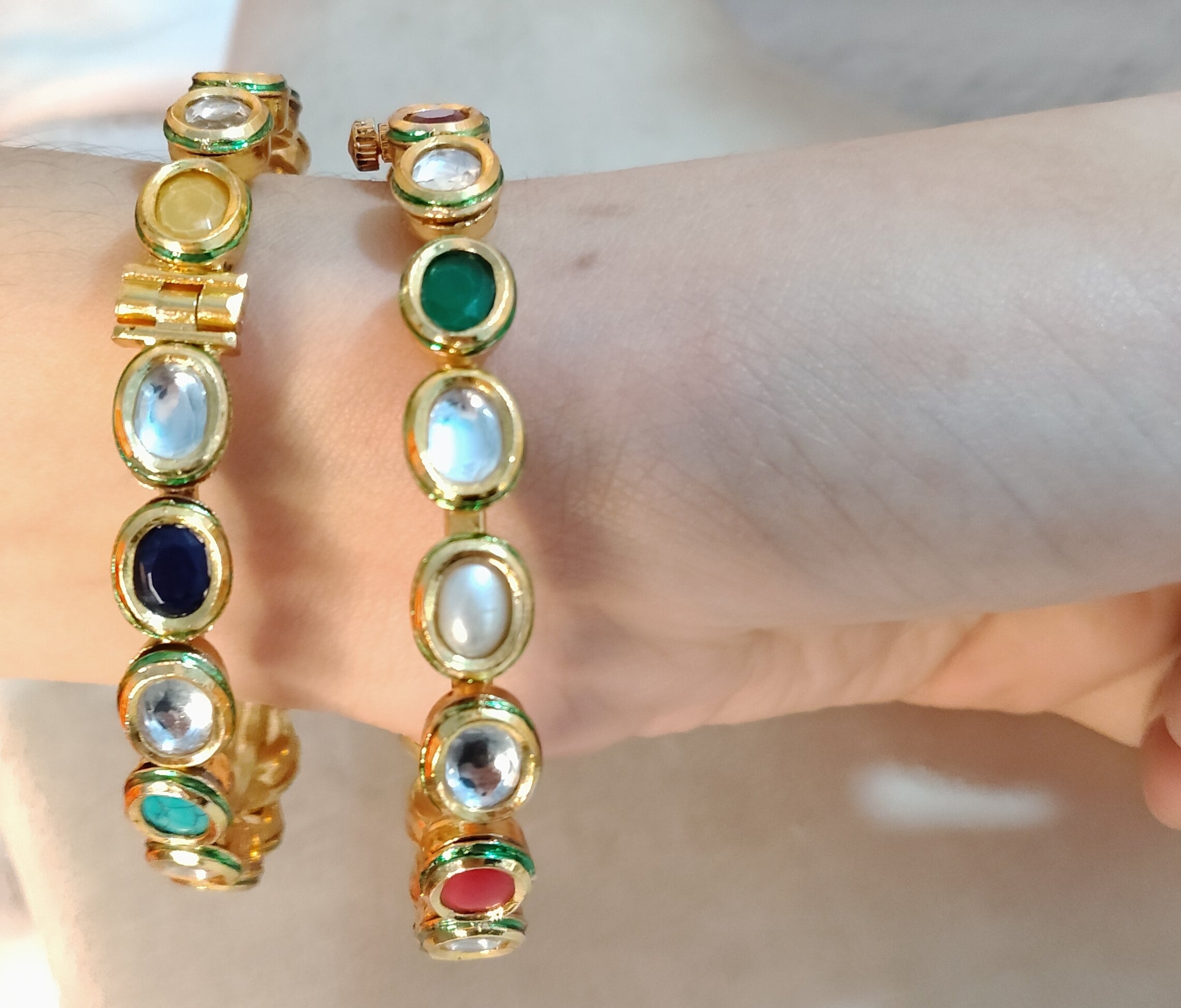 Multicolor Kundan Bridal Bangles Gold Tone Roz Jewellers